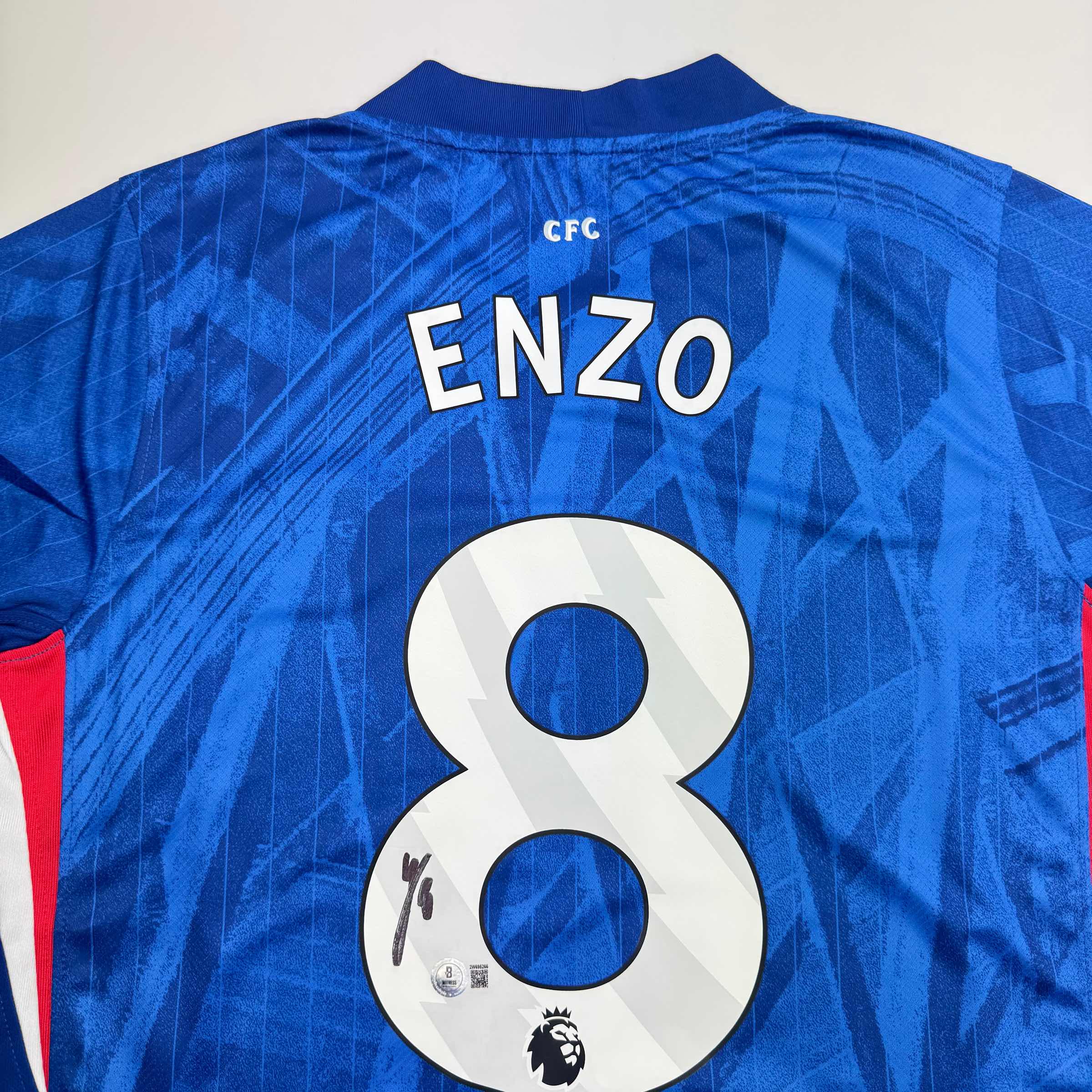 Autographed/Signed Enzo Fernandez Chelsea FC Blue Soccer Futbol Jersey Beckett BAS COA
