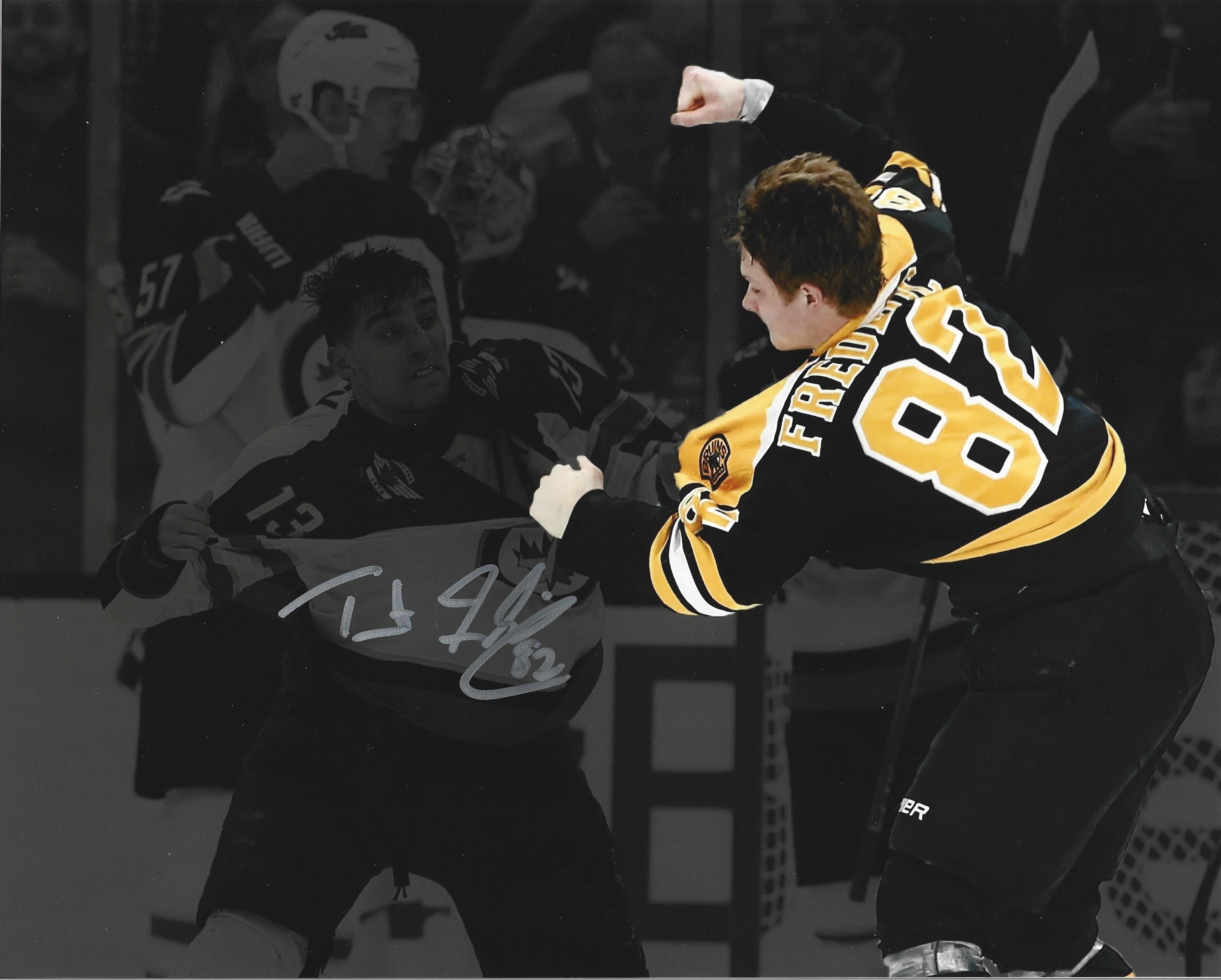 Trent Frederic Fight Boston Bruins Autographed Blackout 11" x 14" Hockey Photo - Sports Collectibles, Sports Memorabilia, Sports Fan Shop, Sports Gifts