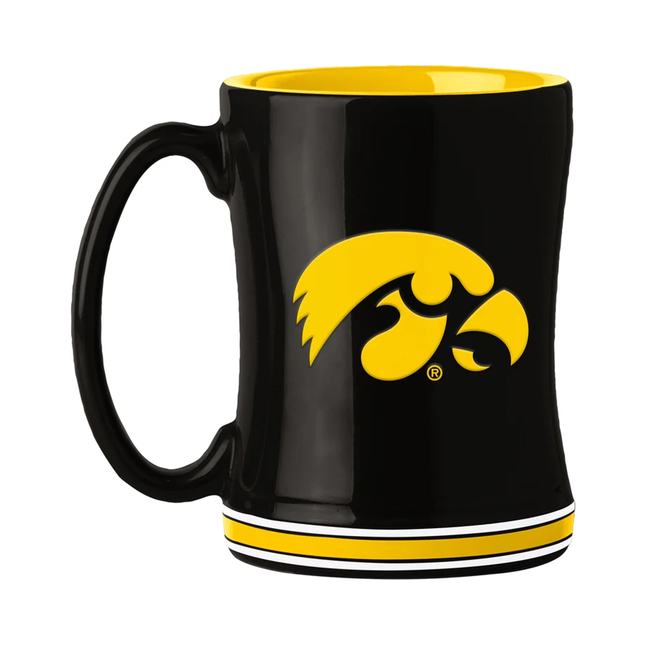 Iowa Hawkeyes Coffee Mug 14oz Sculpted Relief Team Color - Sports Collectibles, Sports Memorabilia, Sports Fan Shop, Sports Gifts
