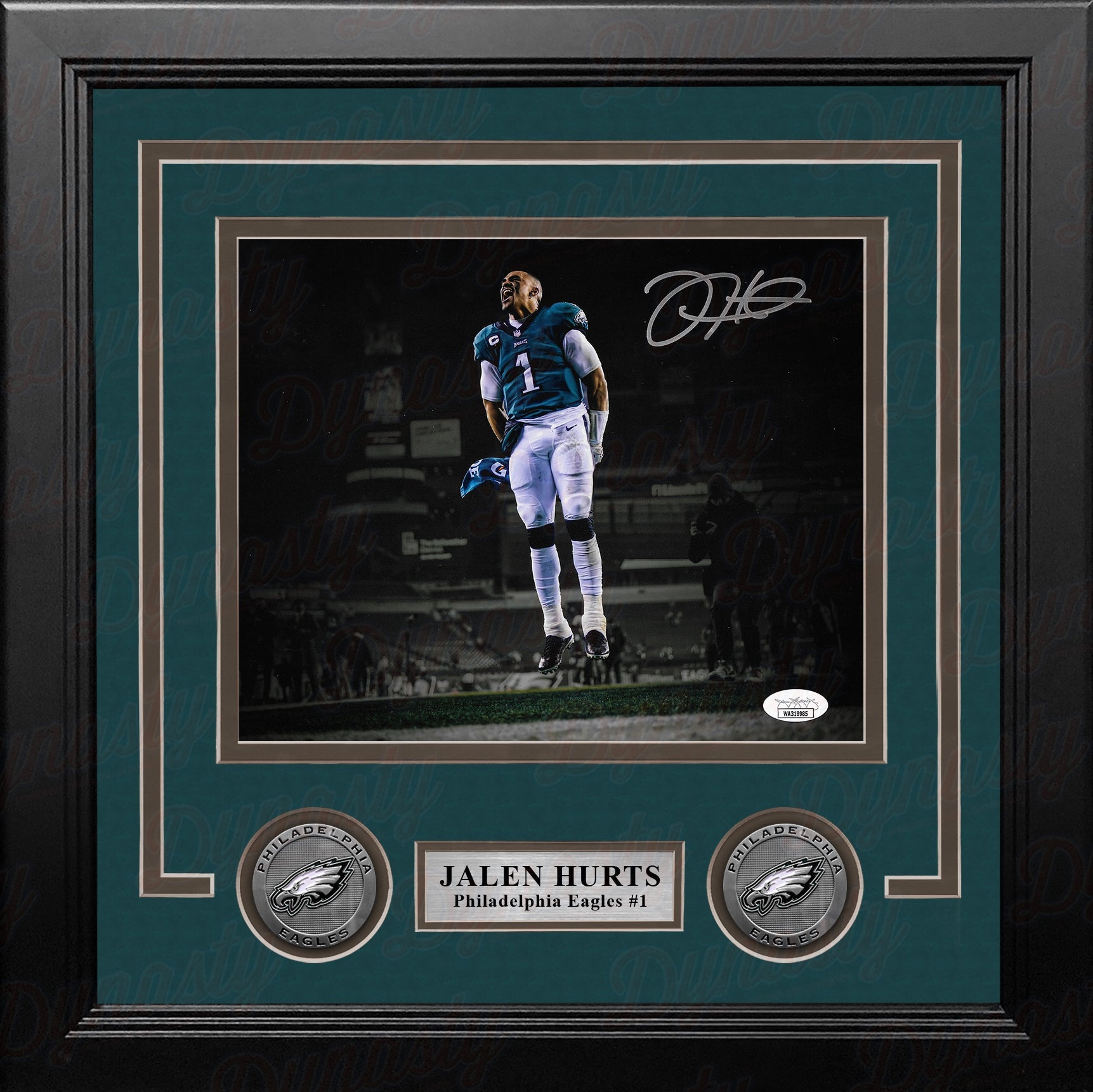 Jalen Hurts Celebration Philadelphia Eagles Autographed 8" x 10" Framed Football Blackout Photo - Sports Collectibles, Sports Memorabilia, Sports Fan Shop, Sports Gifts