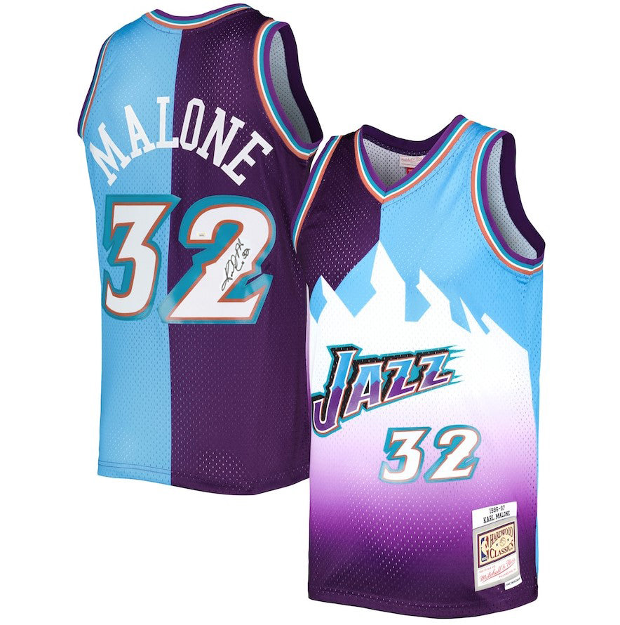 Karl Malone Utah Jazz Autographed Mitchell & Ness Split Basketball Jersey - Sports Collectibles, Sports Memorabilia, Sports Fan Shop, Sports Gifts