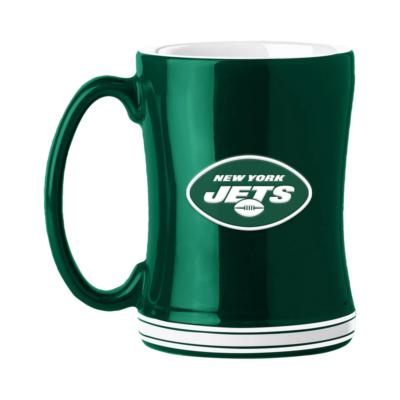 New York Jets Coffee Mug 14oz Sculpted Relief Team Color - Sports Collectibles, Sports Memorabilia, Sports Fan Shop, Sports Gifts