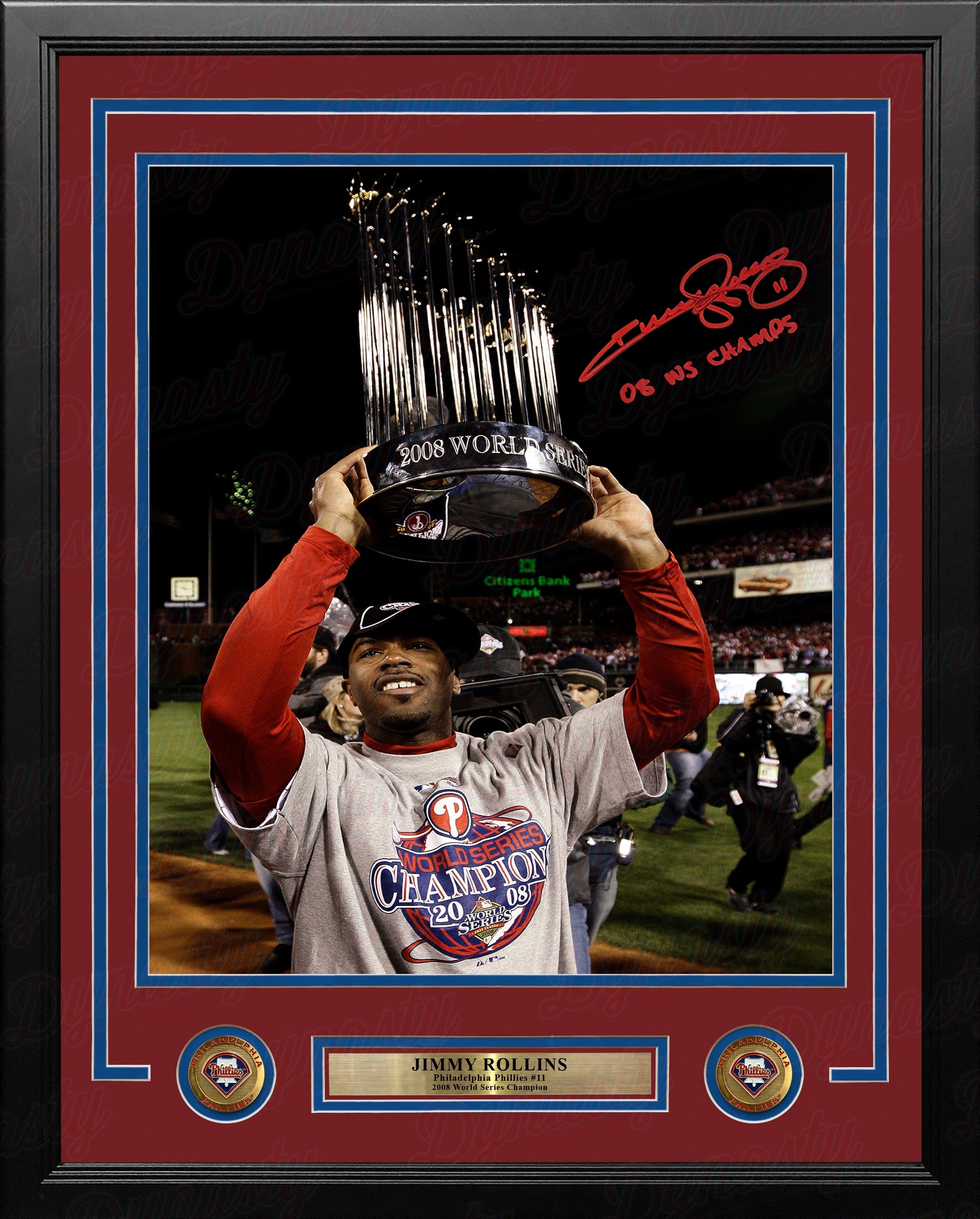 Jimmy Rollins 2008 World Series Trophy Autographed Philadelphia Phillies Framed Photo - PSA/DNA - Sports Collectibles, Sports Memorabilia, Sports Fan Shop, Sports Gifts