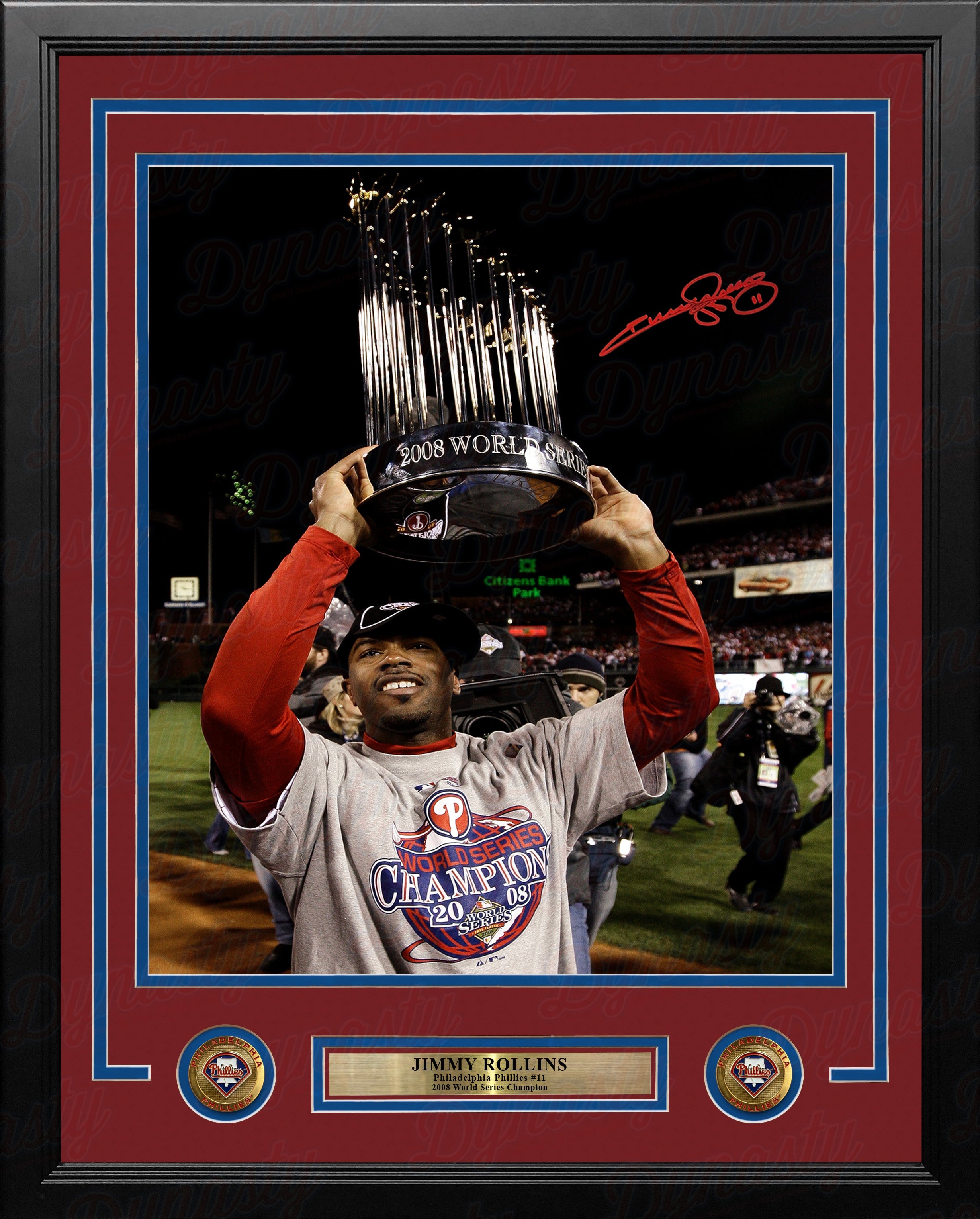 Jimmy Rollins 2008 World Series Trophy Autographed Philadelphia Phillies Framed Photo - PSA/DNA - Sports Collectibles, Sports Memorabilia, Sports Fan Shop, Sports Gifts