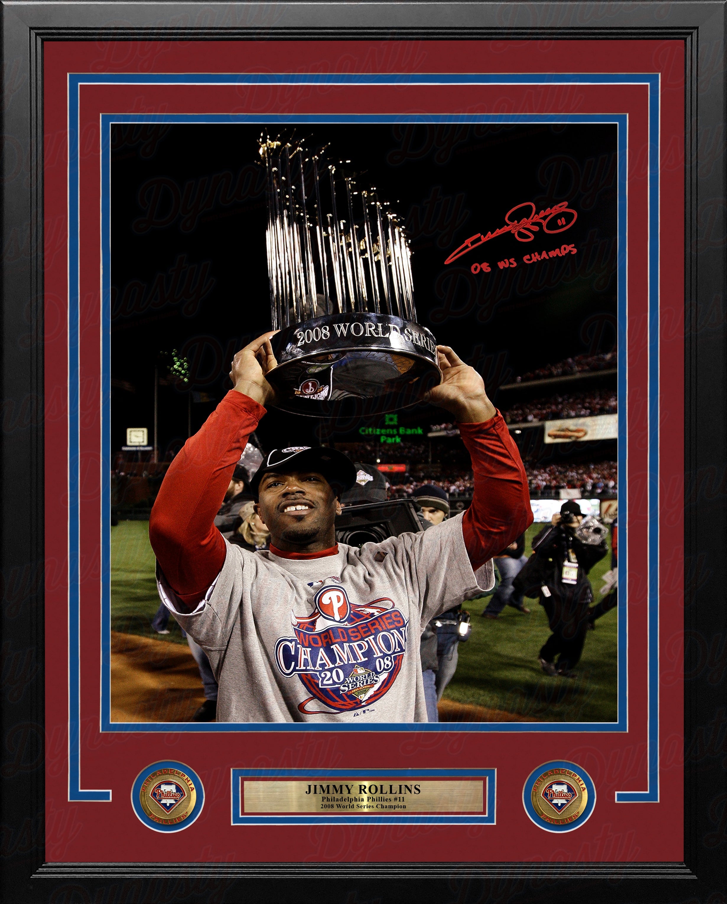 Jimmy Rollins 2008 World Series Trophy Autographed Philadelphia Phillies Framed Photo - PSA/DNA - Sports Collectibles, Sports Memorabilia, Sports Fan Shop, Sports Gifts