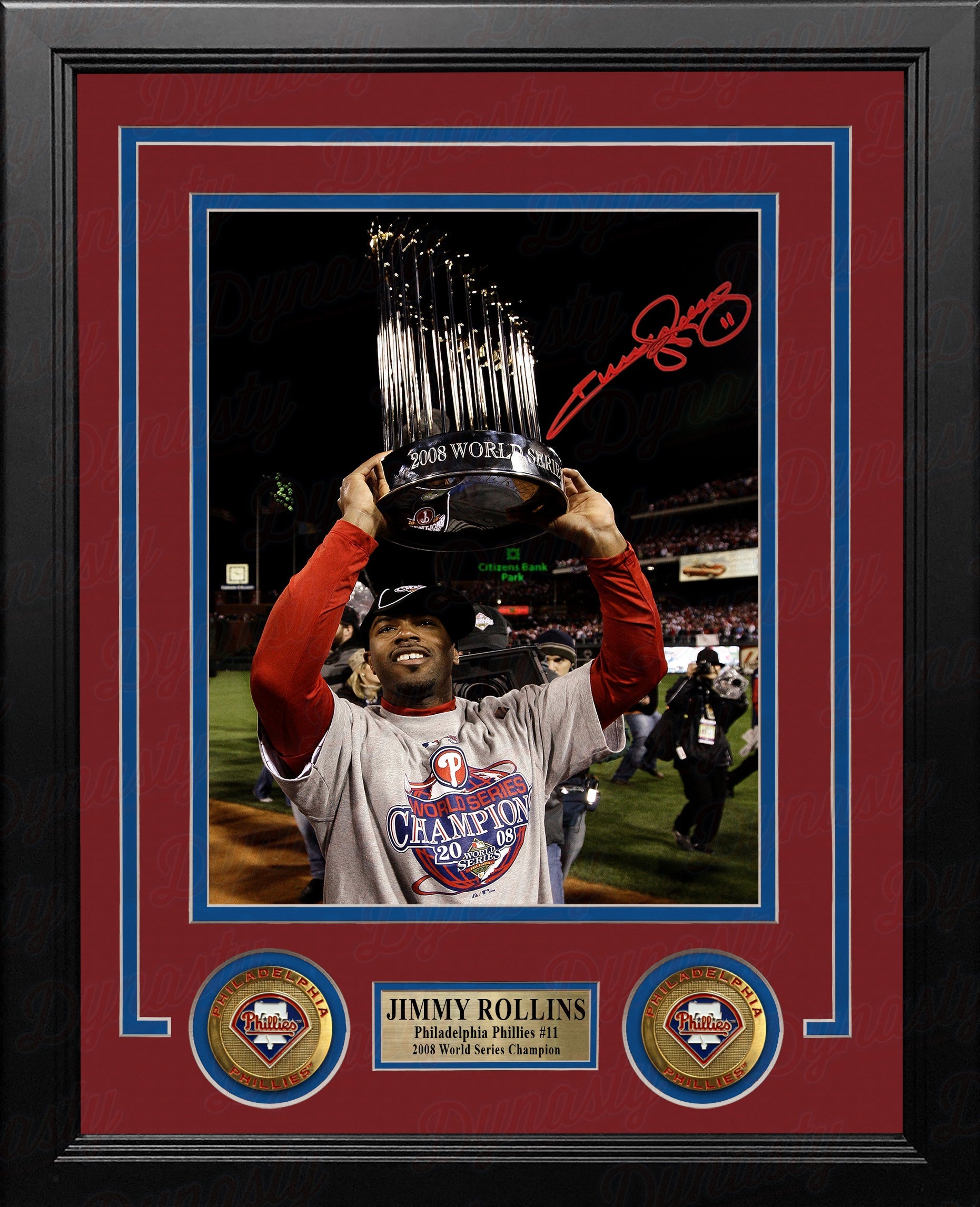 Jimmy Rollins 2008 World Series Trophy Autographed Philadelphia Phillies Framed Photo - PSA/DNA - Sports Collectibles, Sports Memorabilia, Sports Fan Shop, Sports Gifts