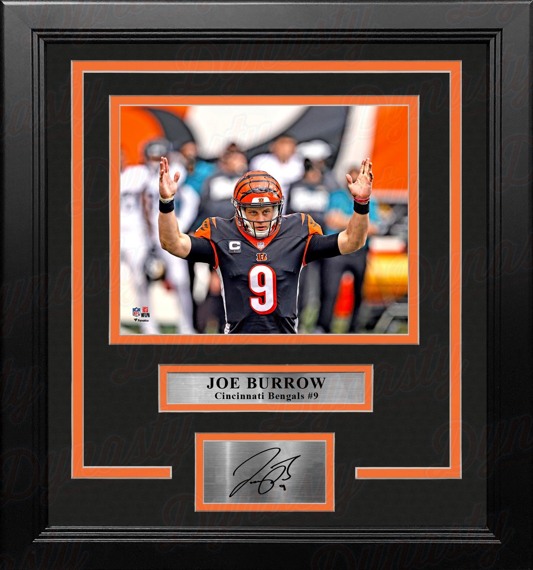 Joe Burrow Arms Up Cincinnati Bengals 8" x 10" Framed Football Photo with Engraved Autograph - Sports Collectibles, Sports Memorabilia, Sports Fan Shop, Sports Gifts