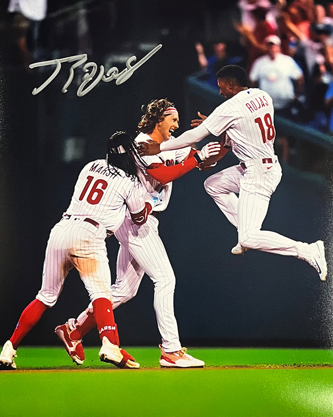 Johan Rojas Celebration Philadelphia Phillies Autographed 16" x 20" Baseball Photo - Sports Collectibles, Sports Memorabilia, Sports Fan Shop, Sports Gifts