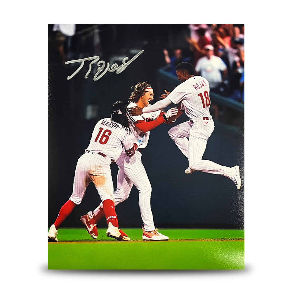 Johan Rojas Celebration Philadelphia Phillies Autographed 16" x 20" Baseball Photo - Sports Collectibles, Sports Memorabilia, Sports Fan Shop, Sports Gifts