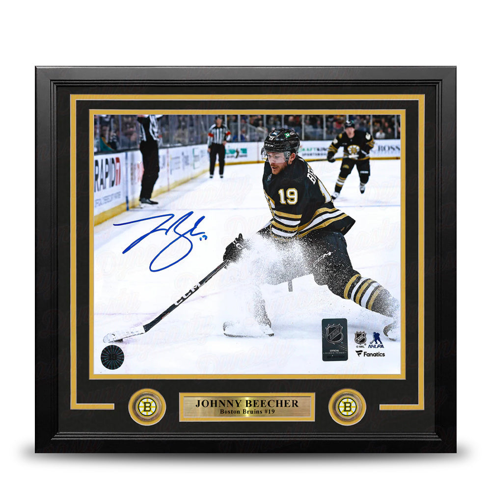 Johnny Beecher in Action Boston Bruins Autographed 11" x 14" Framed Hockey Photo - Sports Collectibles, Sports Memorabilia, Sports Fan Shop, Sports Gifts