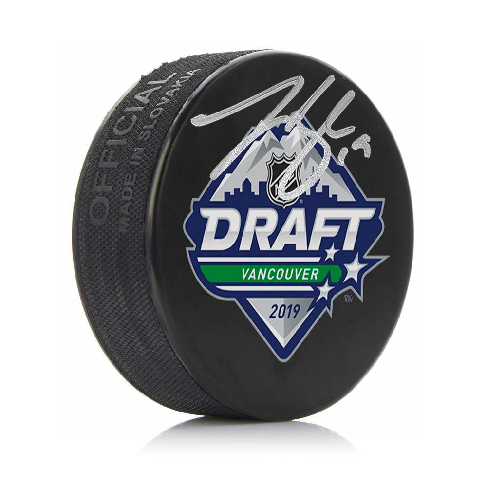 Johnny Beecher Autographed Boston Bruins 2019 Draft Hockey Logo Puck - Silver Signature - Sports Collectibles, Sports Memorabilia, Sports Fan Shop, Sports Gifts