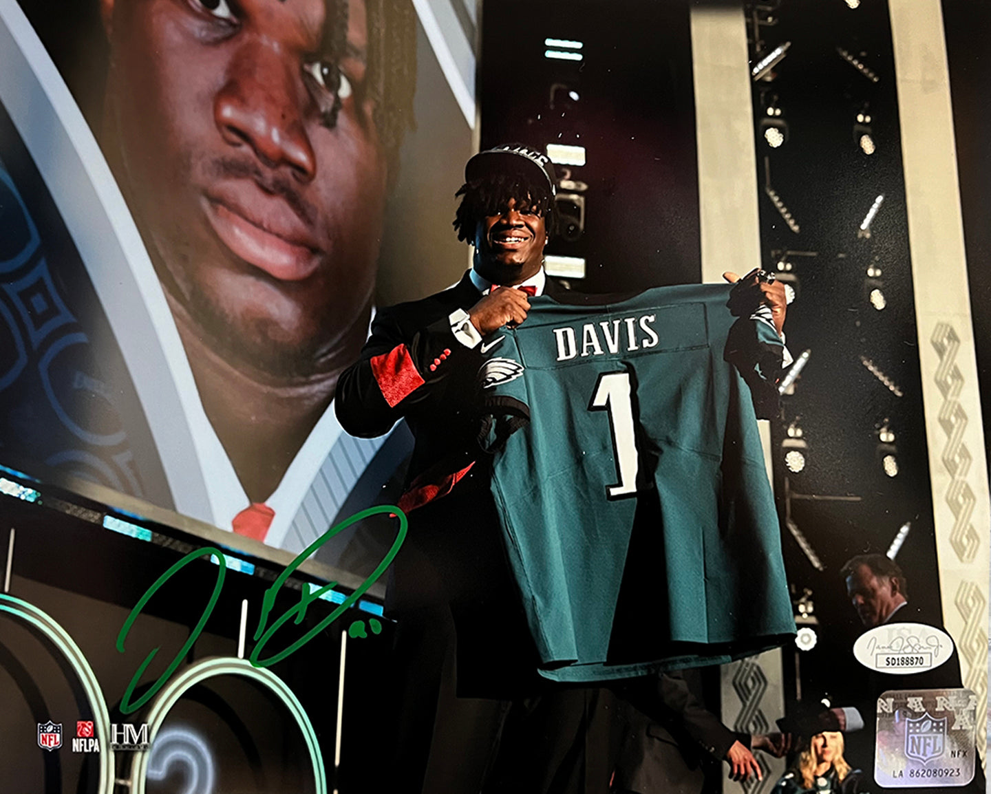 Jordan Davis Philadelphia Eagles Autographed Draft Night Football Photo - Sports Collectibles, Sports Memorabilia, Sports Fan Shop, Sports Gifts