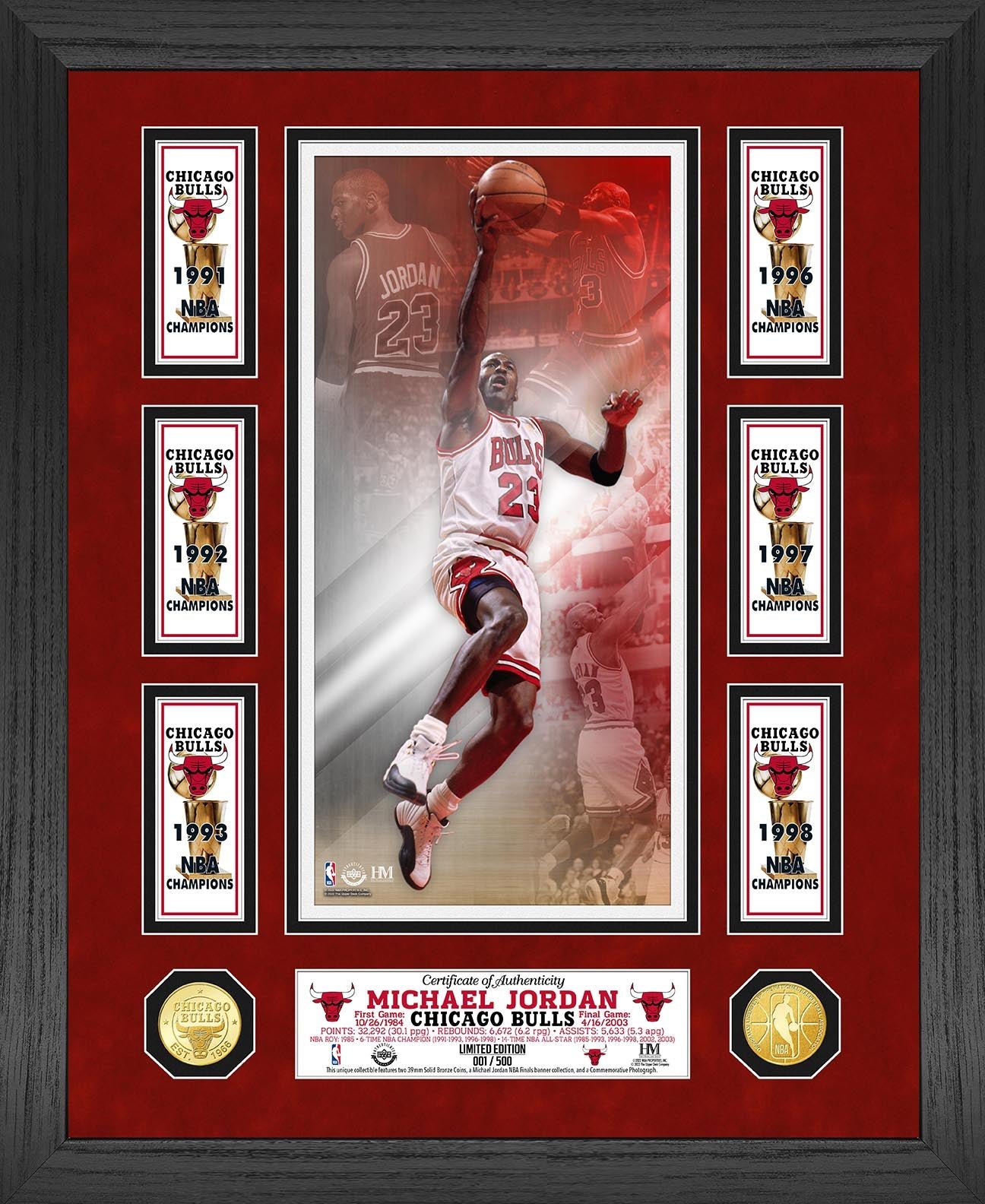 Michael Jordan 6x Champions Banner Bronze Marquee Photo Mint - Sports Collectibles, Sports Memorabilia, Sports Fan Shop, Sports Gifts