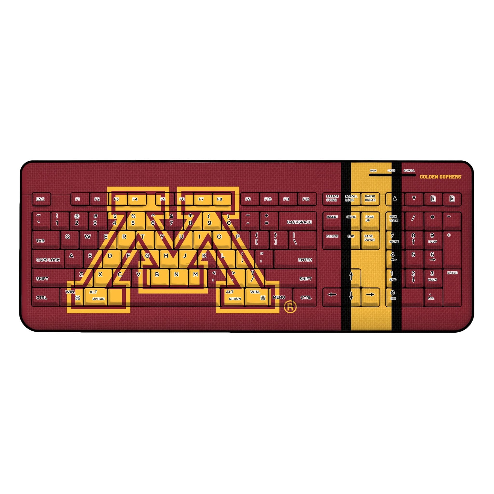 University of Minnesota Golden Gophers Stripe Wireless USB Keyboard - Sports Gifts, Sports Memorabilia, Sports Collectibles, Fan Shop