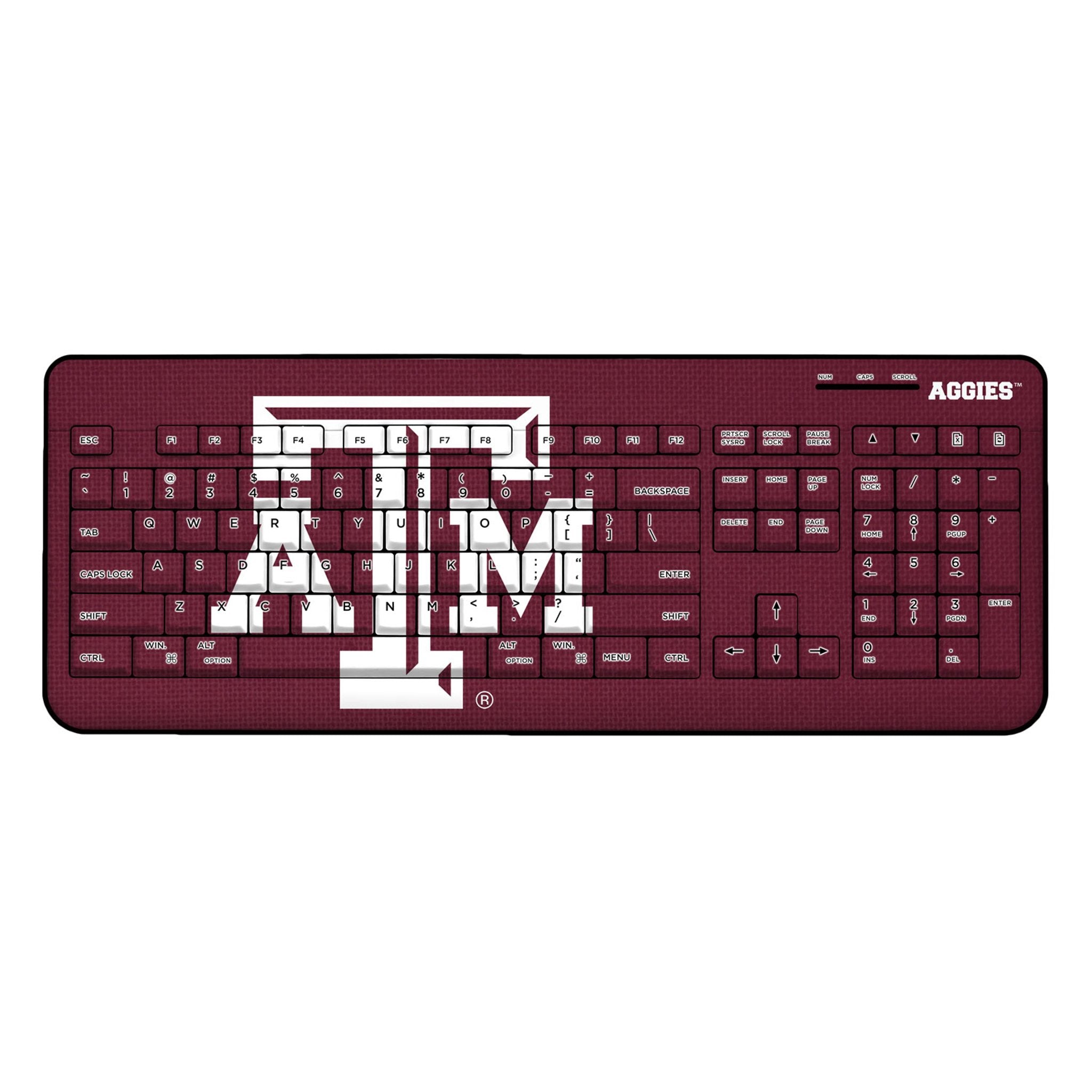 Texas A&M University Aggies Solid Wireless USB Keyboard - Sports Gifts, Sports Memorabilia, Sports Collectibles, Fan Shop
