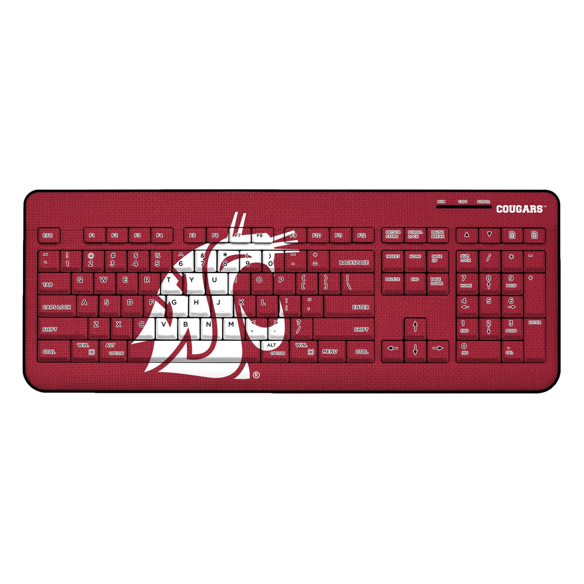 Washington State University Cougars Solid Wireless USB Keyboard - Sports Gifts, Sports Memorabilia, Sports Collectibles, Fan Shop