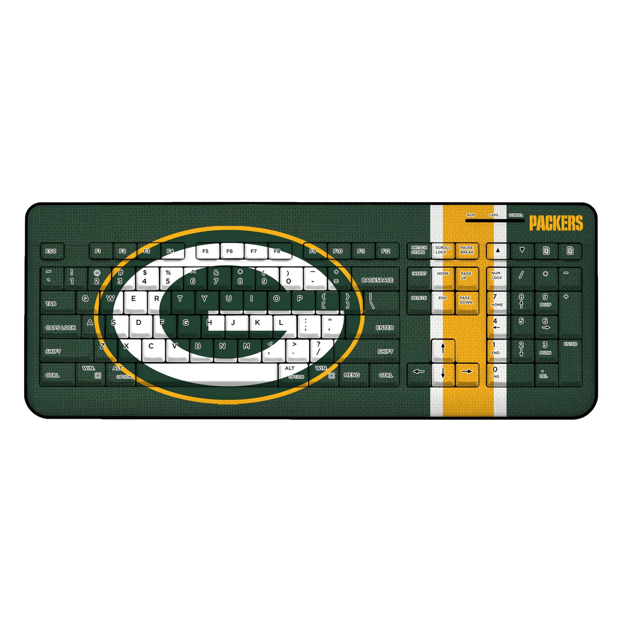 Green Bay Packers Stripe Wireless USB Keyboard - Sports Gifts, Sports Memorabilia, Sports Collectibles, Fan Shop