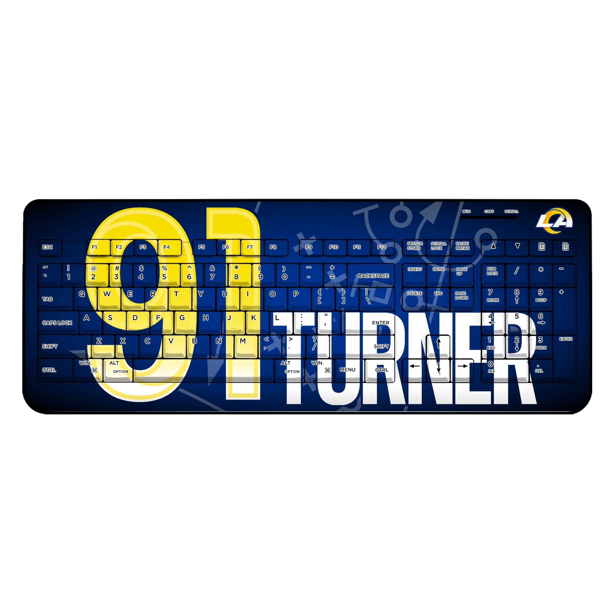 Kobie Turner Los Angeles Rams 91 Ready Wireless USB Keyboard - Sports Gifts, Sports Memorabilia, Sports Collectibles, Fan Shop