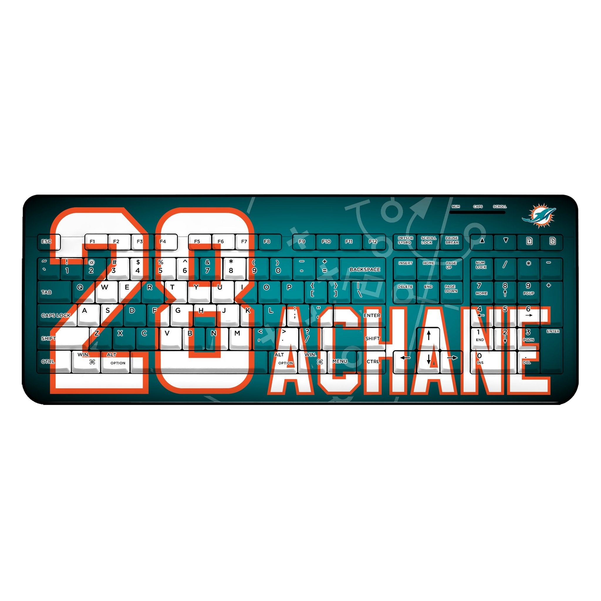 De'Von Achane Miami Dolphins 28 Ready Wireless USB Keyboard - Sports Gifts, Sports Memorabilia, Sports Collectibles, Fan Shop