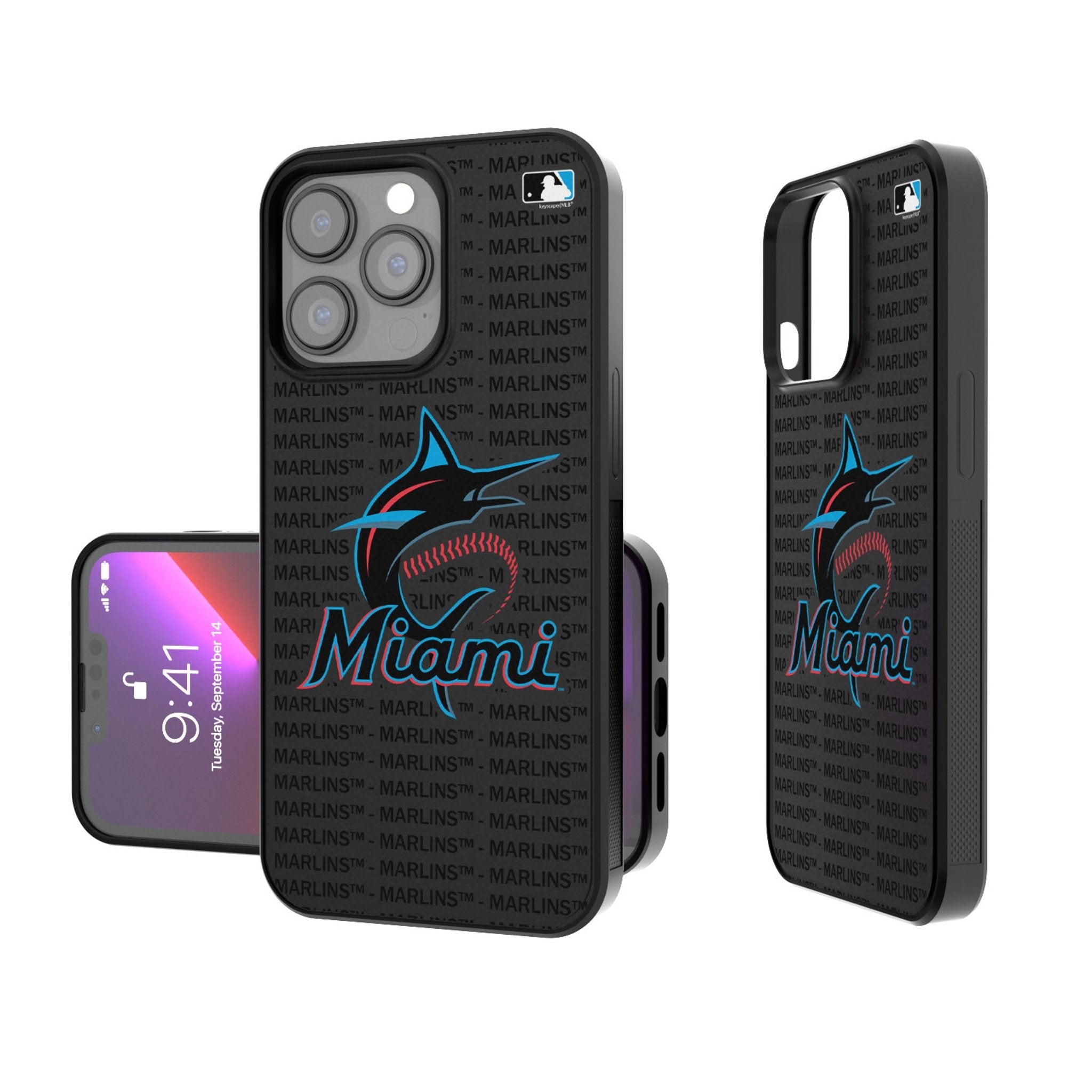 Miami Marlins Text Backdrop Bump Phone Case - Sports Gifts, Sports Memorabilia, Sports Collectibles, Fan Shop