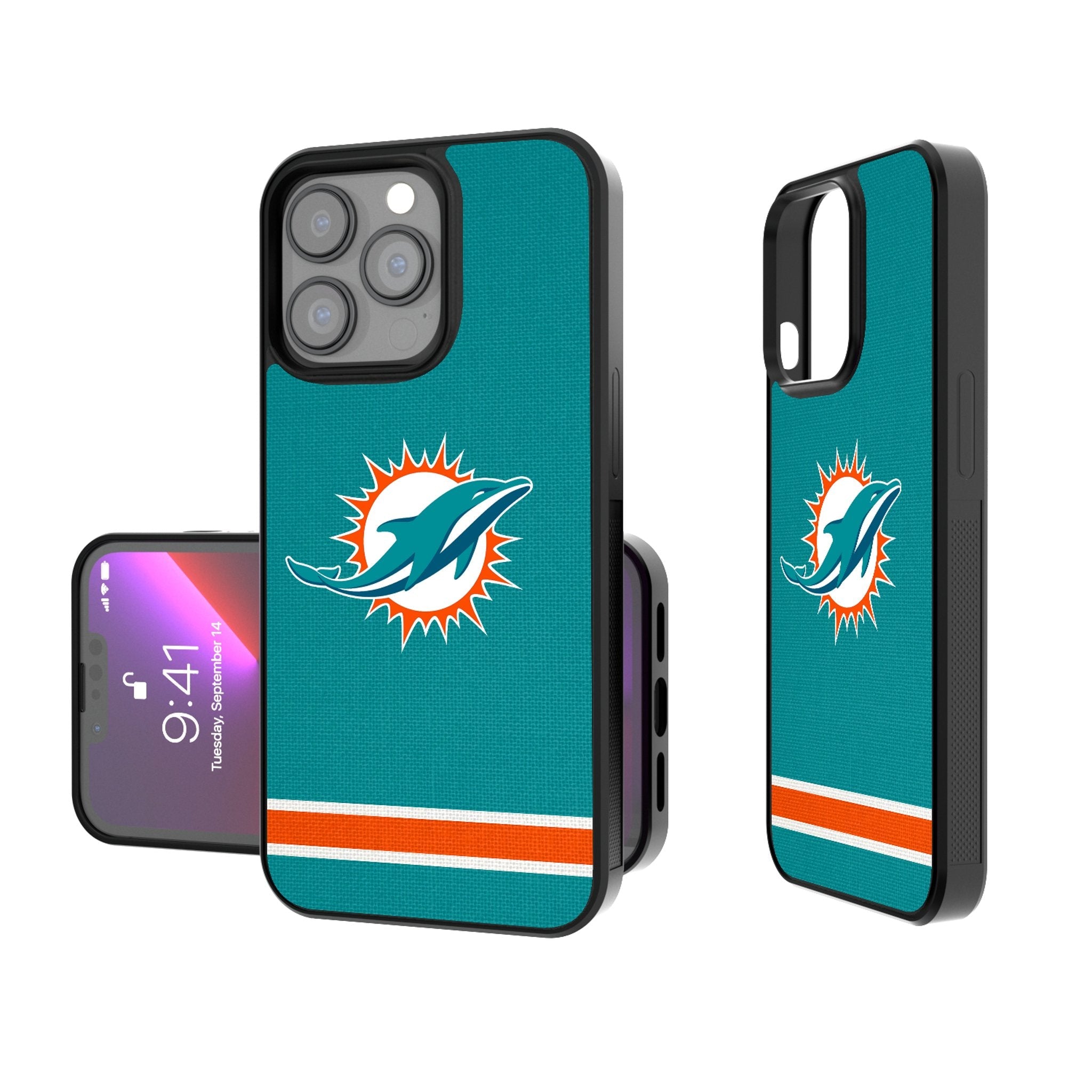 Miami Dolphins Stripe Bump Phone Case - Sports Gifts, Sports Memorabilia, Sports Collectibles, Fan Shop
