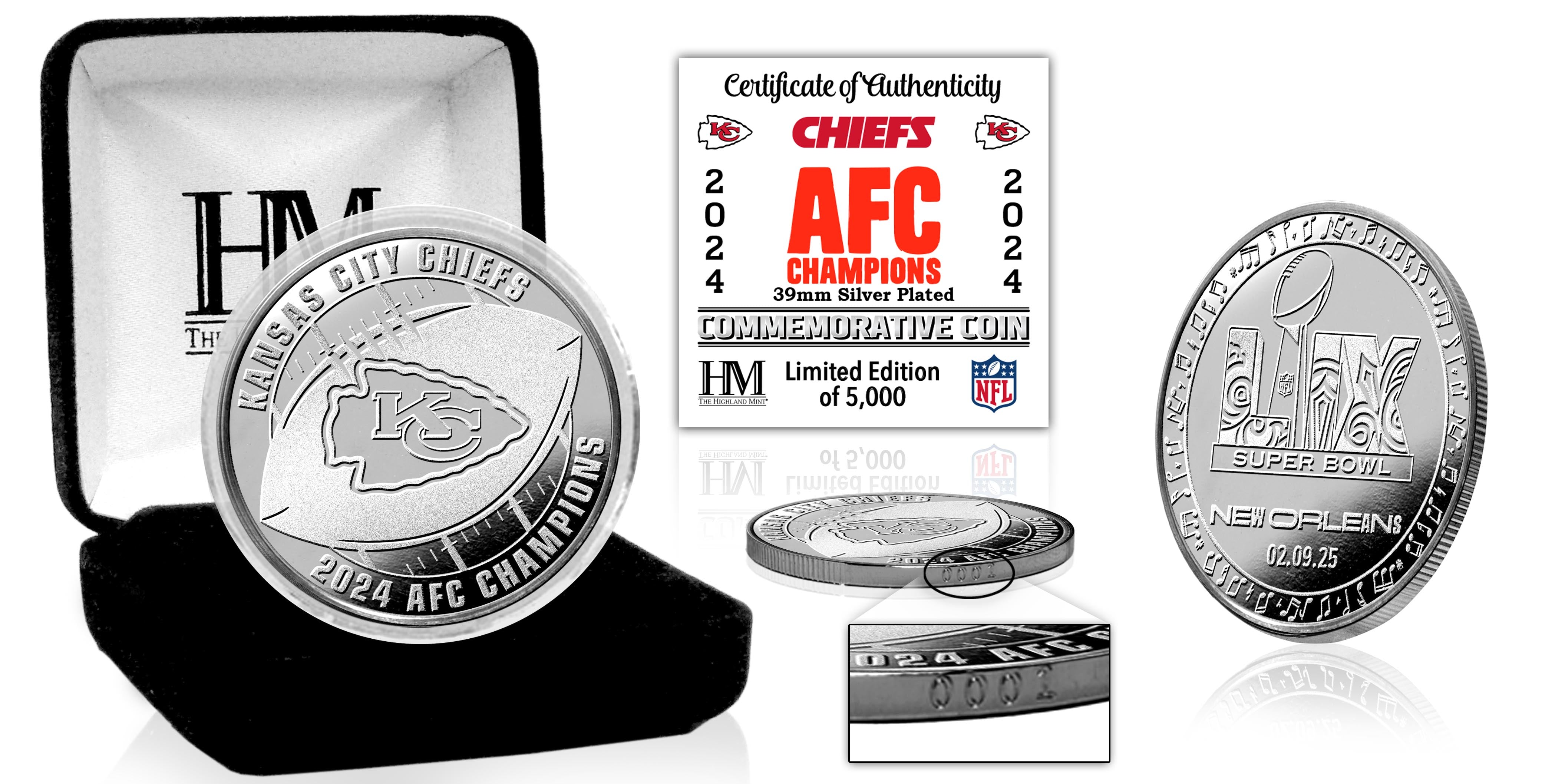 Kansas City Chiefs 2024 AFC Champions Silver Coin - Sports Collectibles, Sports Memorabilia, Sports Fan Shop, Sports Gifts