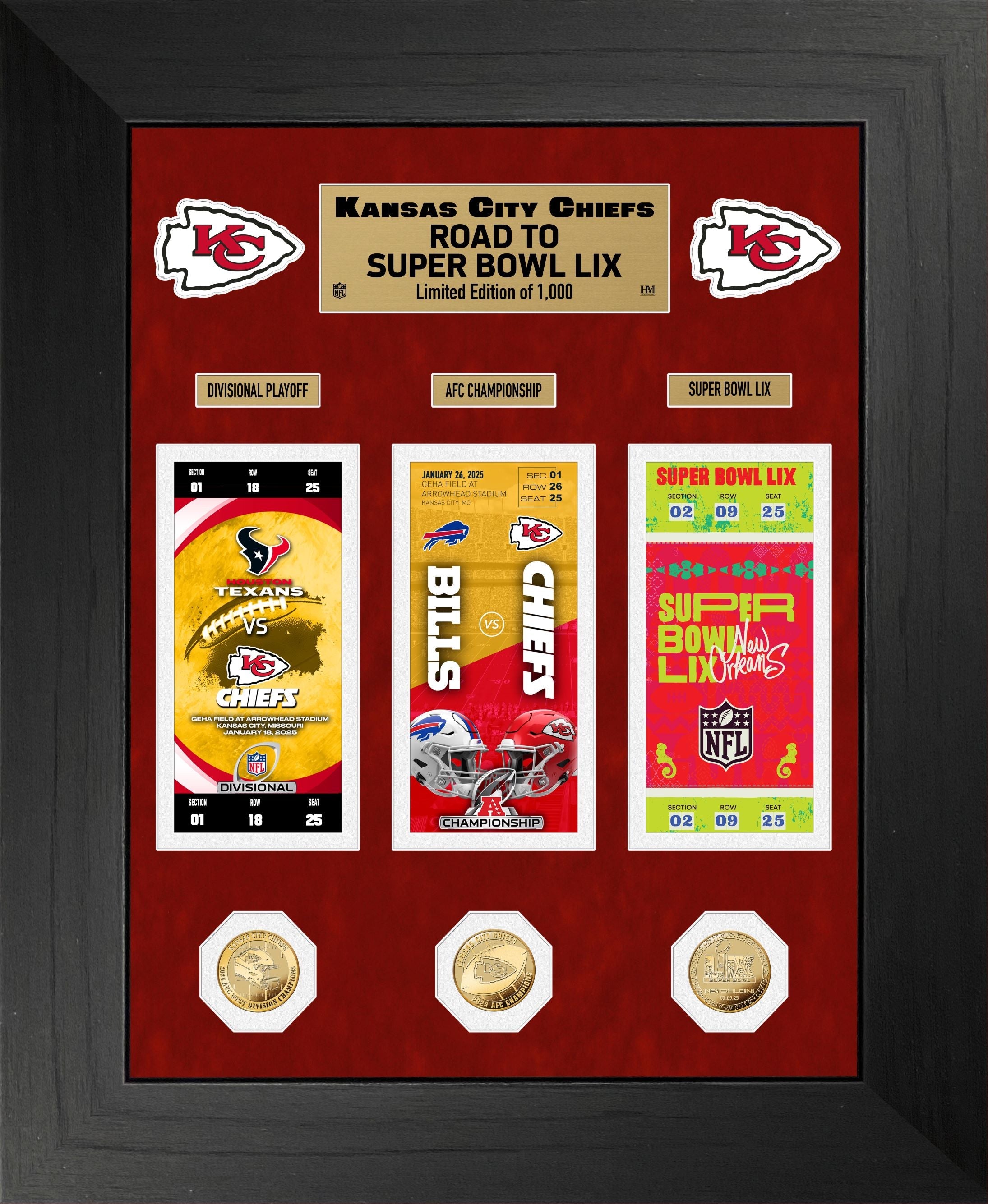 Kansas City Chiefs Road to Super Bowl LIX Deluxe Ticket and Gold Coin Photo Mint - Sports Collectibles, Sports Memorabilia, Sports Fan Shop, Sports Gifts