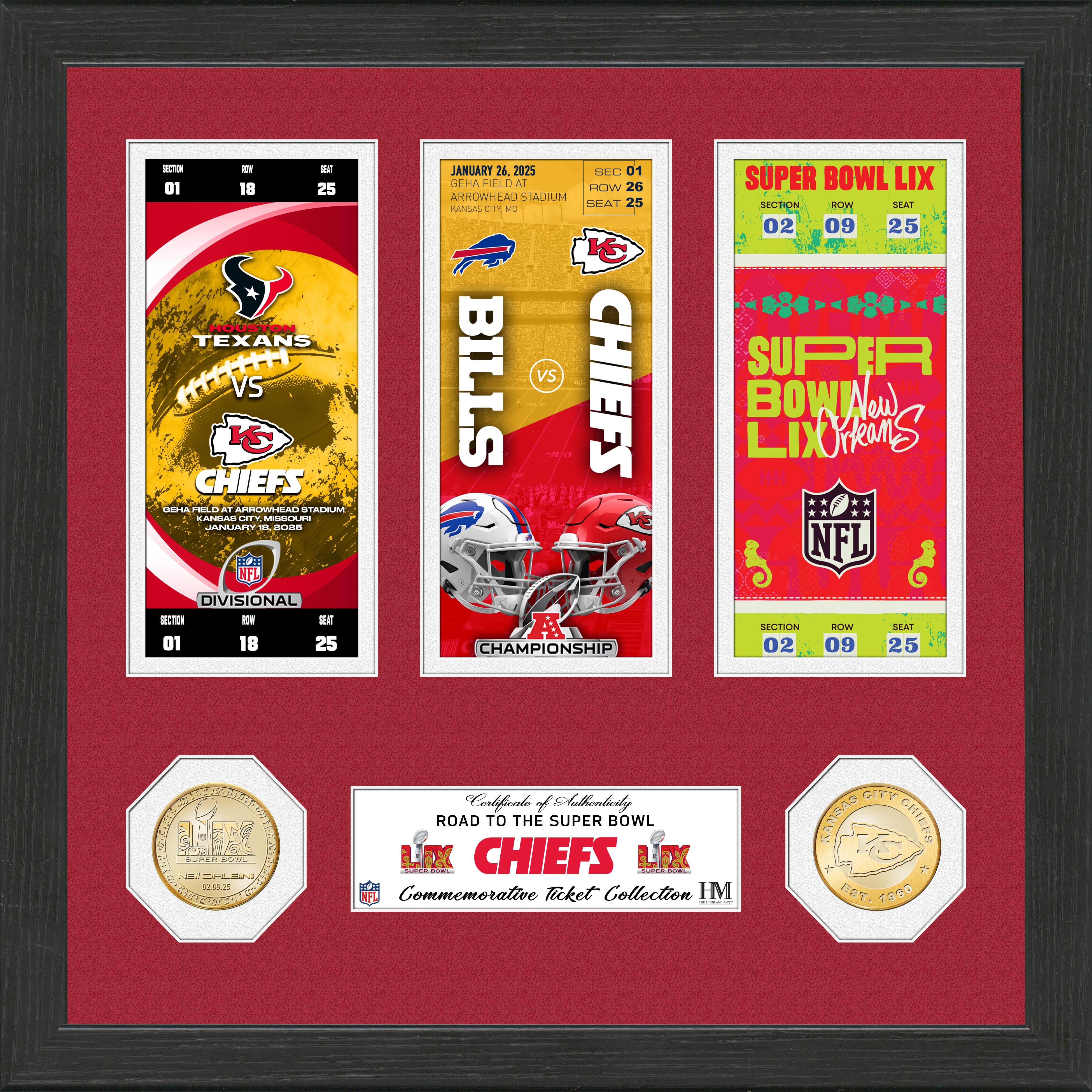 Kansas City Chiefs Road to Super Bowl LIX Ticket and Bronze Coin Photo Mint - Sports Collectibles, Sports Memorabilia, Sports Fan Shop, Sports Gifts