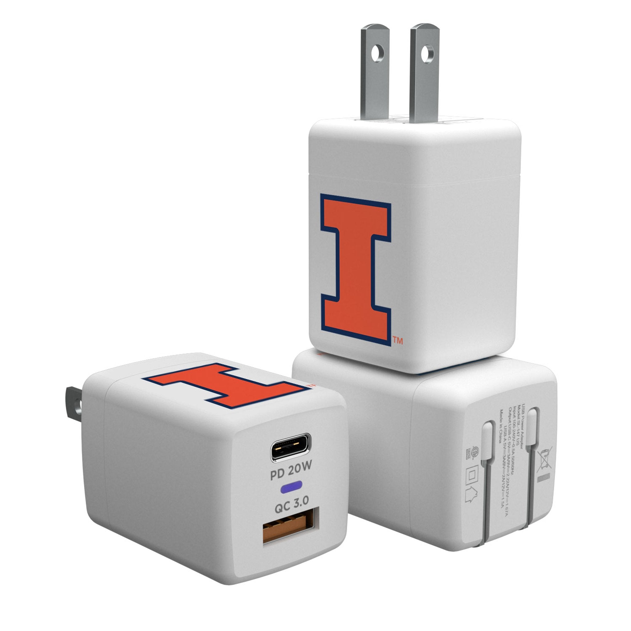 University of Illinois Fighting Illini Insignia USB A/C Charger - Sports Gifts, Sports Memorabilia, Sports Collectibles, Fan Shop