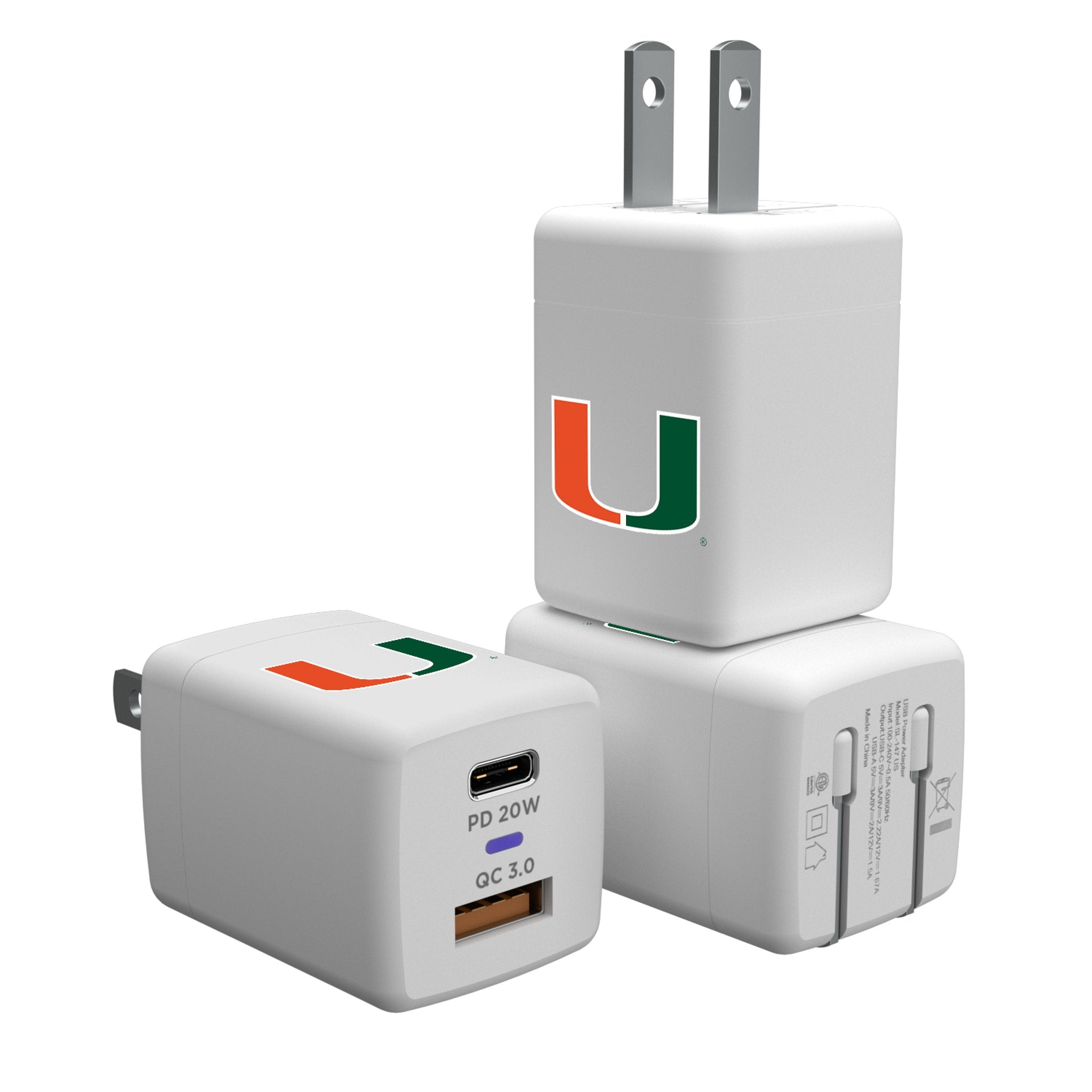 University of Miami Hurricanes Insignia USB A/C Charger - Sports Gifts, Sports Memorabilia, Sports Collectibles, Fan Shop
