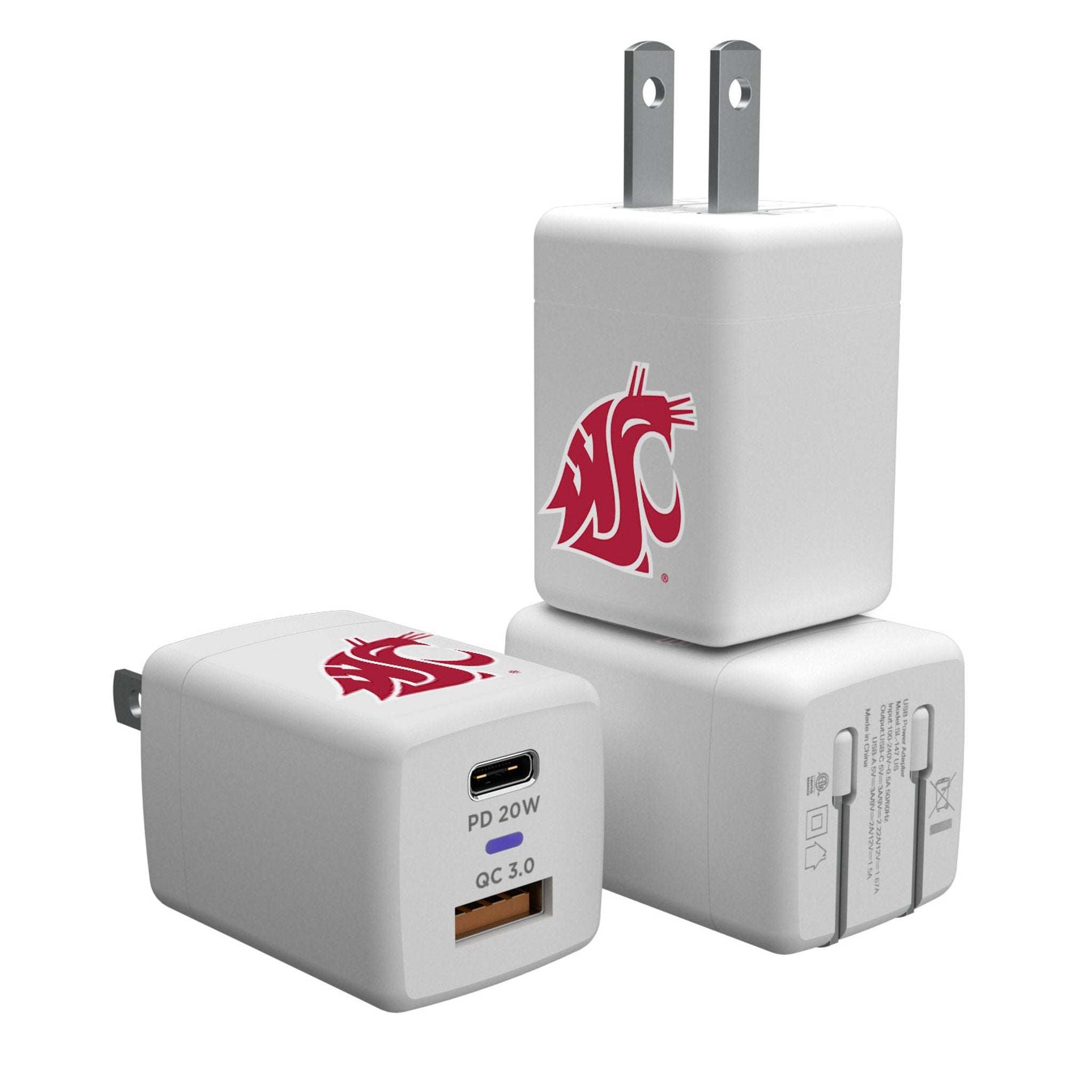 Washington State University Cougars Insignia USB A/C Charger - Sports Gifts, Sports Memorabilia, Sports Collectibles, Fan Shop