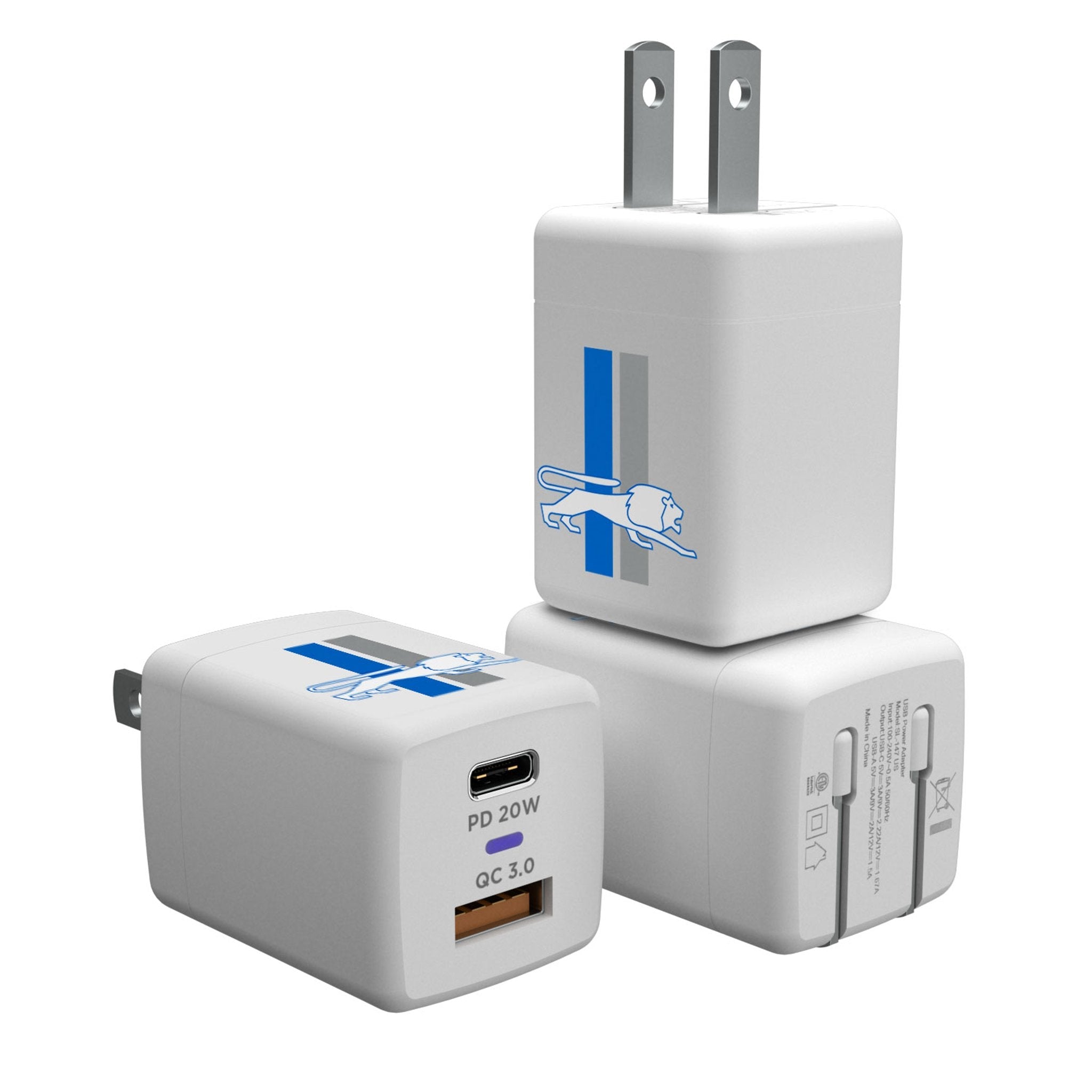 Detroit Lions Retro Insignia USB A/C Charger - Sports Gifts, Sports Memorabilia, Sports Collectibles, Fan Shop