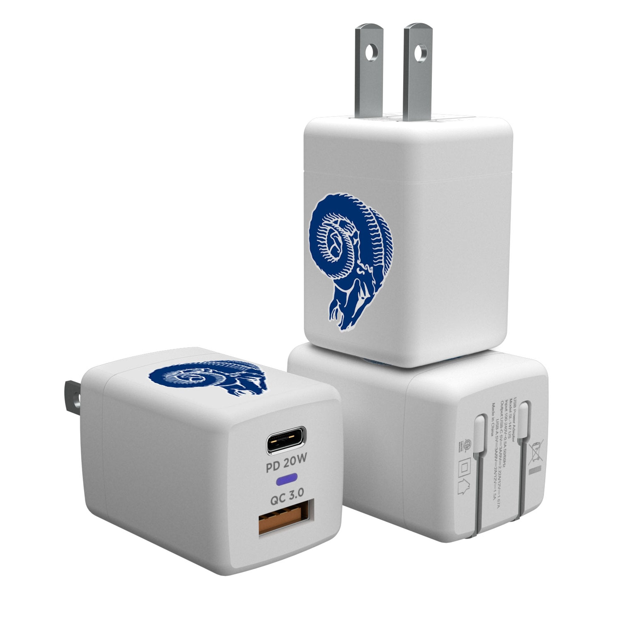 Los Angeles Rams Historic Collection Insignia USB A/C Charger - Sports Gifts, Sports Memorabilia, Sports Collectibles, Fan Shop