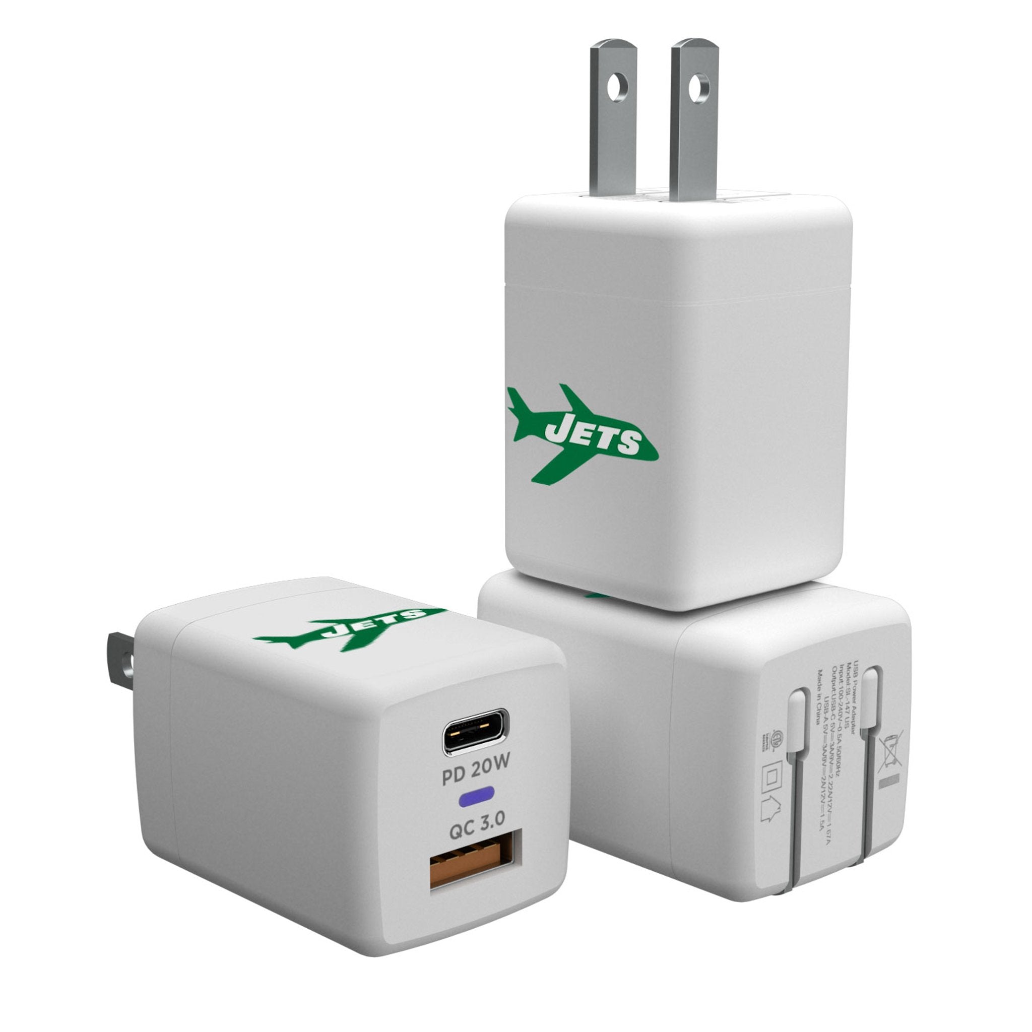 New York Jets 1963 Historic Collection Insignia USB A/C Charger - Sports Gifts, Sports Memorabilia, Sports Collectibles, Fan Shop