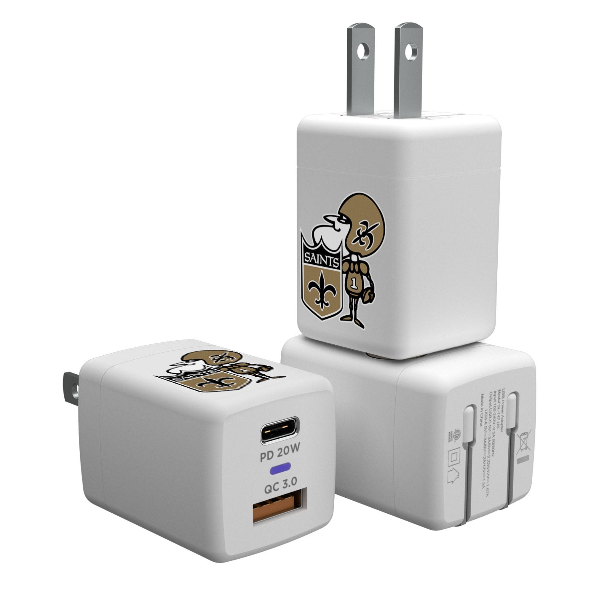 New Orleans Saints Historic Collection Insignia USB A/C Charger - Sports Gifts, Sports Memorabilia, Sports Collectibles, Fan Shop