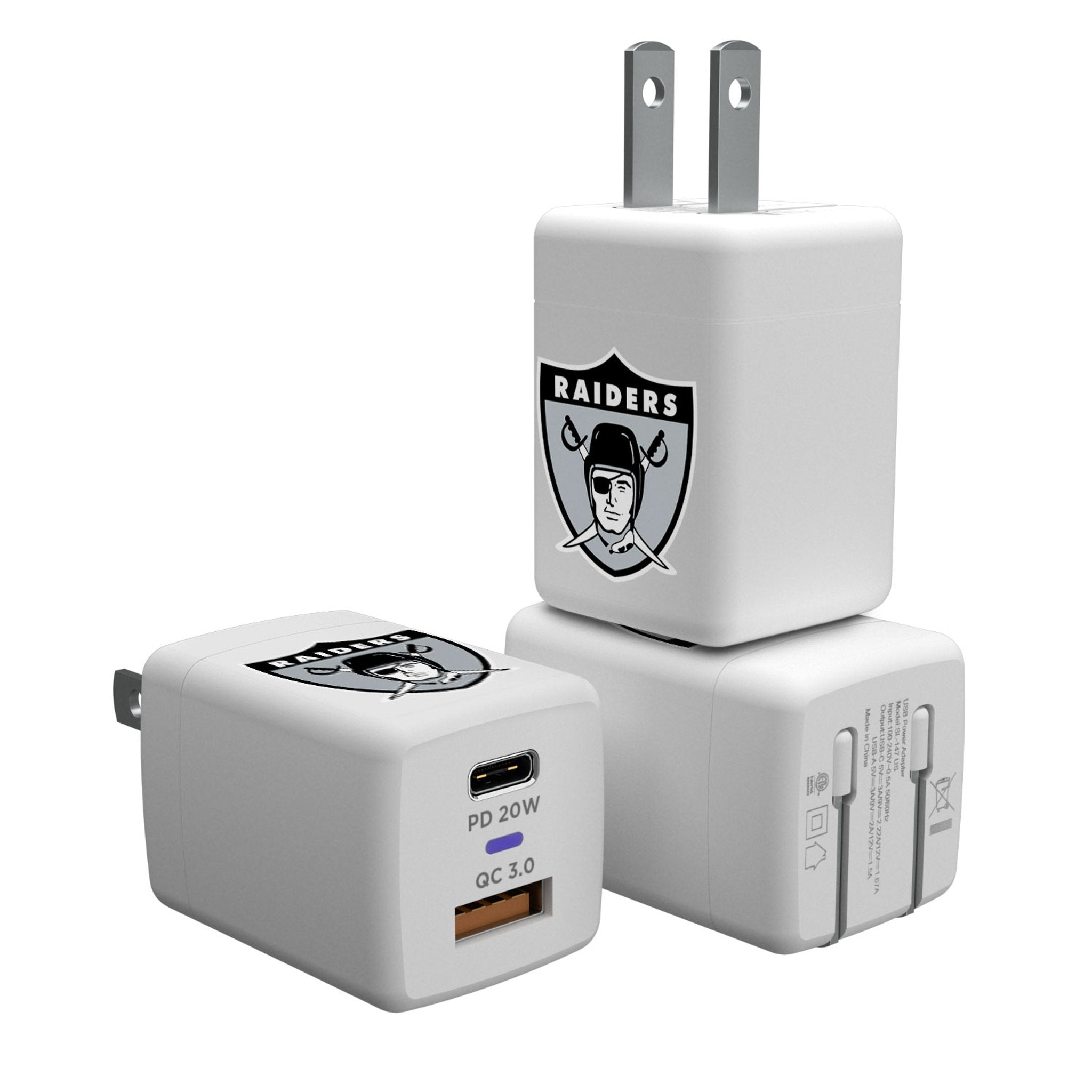 Oakland Raiders 1963 Historic Collection Insignia USB A/C Charger - Sports Gifts, Sports Memorabilia, Sports Collectibles, Fan Shop