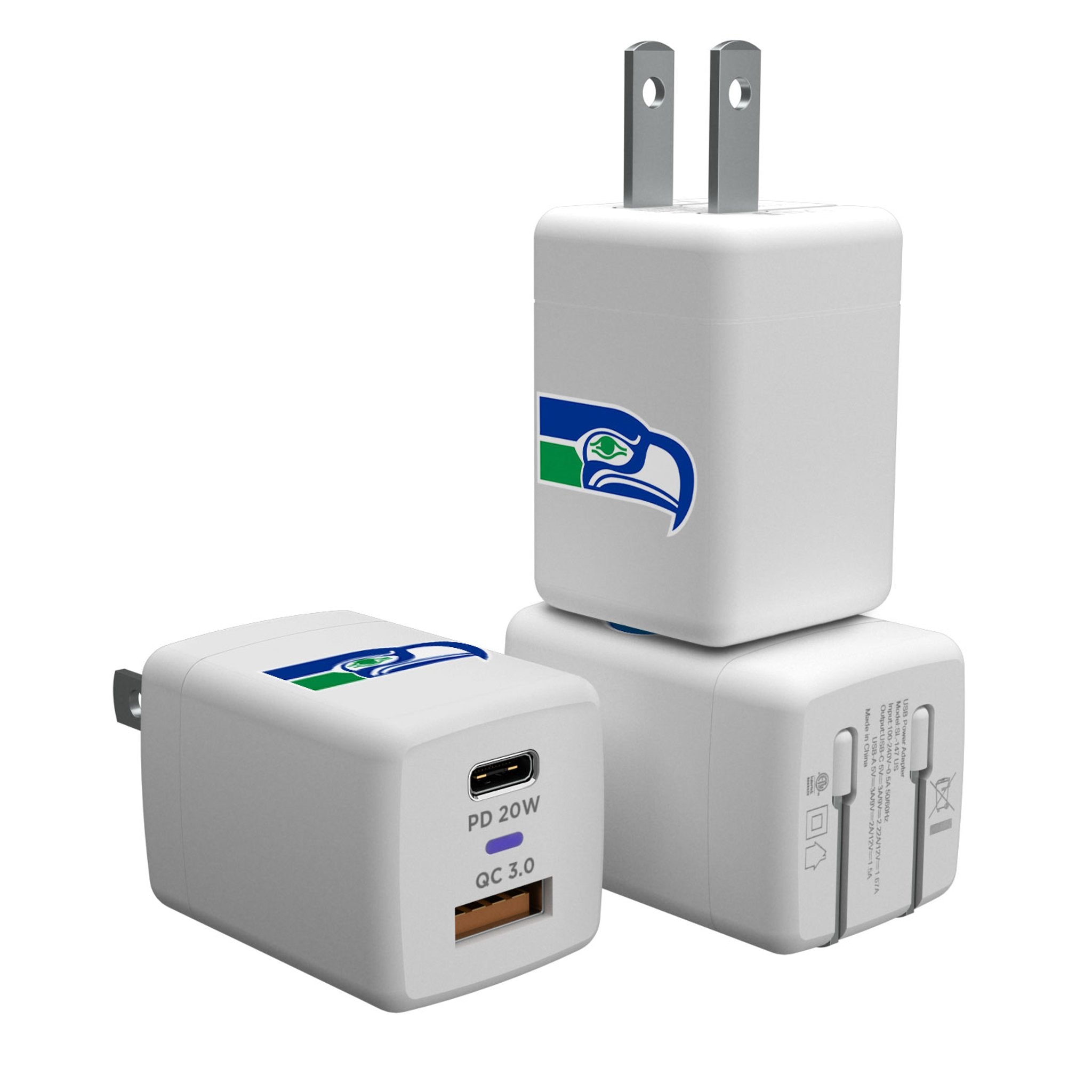 Seattle Seahawks Historic Collection Insignia USB A/C Charger - Sports Gifts, Sports Memorabilia, Sports Collectibles, Fan Shop