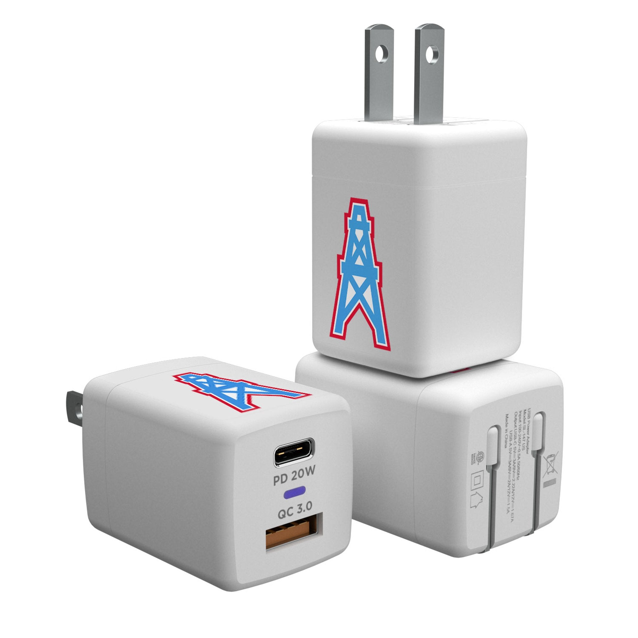 Houston Oilers Historic Collection Insignia USB A/C Charger - Sports Gifts, Sports Memorabilia, Sports Collectibles, Fan Shop