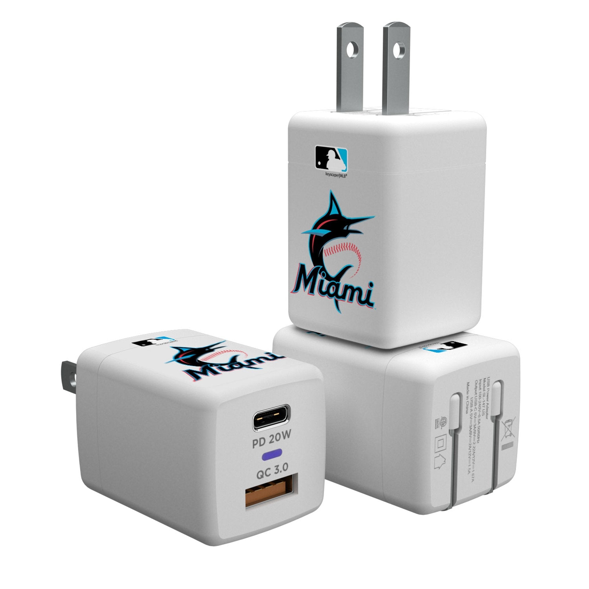 Miami Marlins Insignia USB A/C Charger - Sports Gifts, Sports Memorabilia, Sports Collectibles, Fan Shop