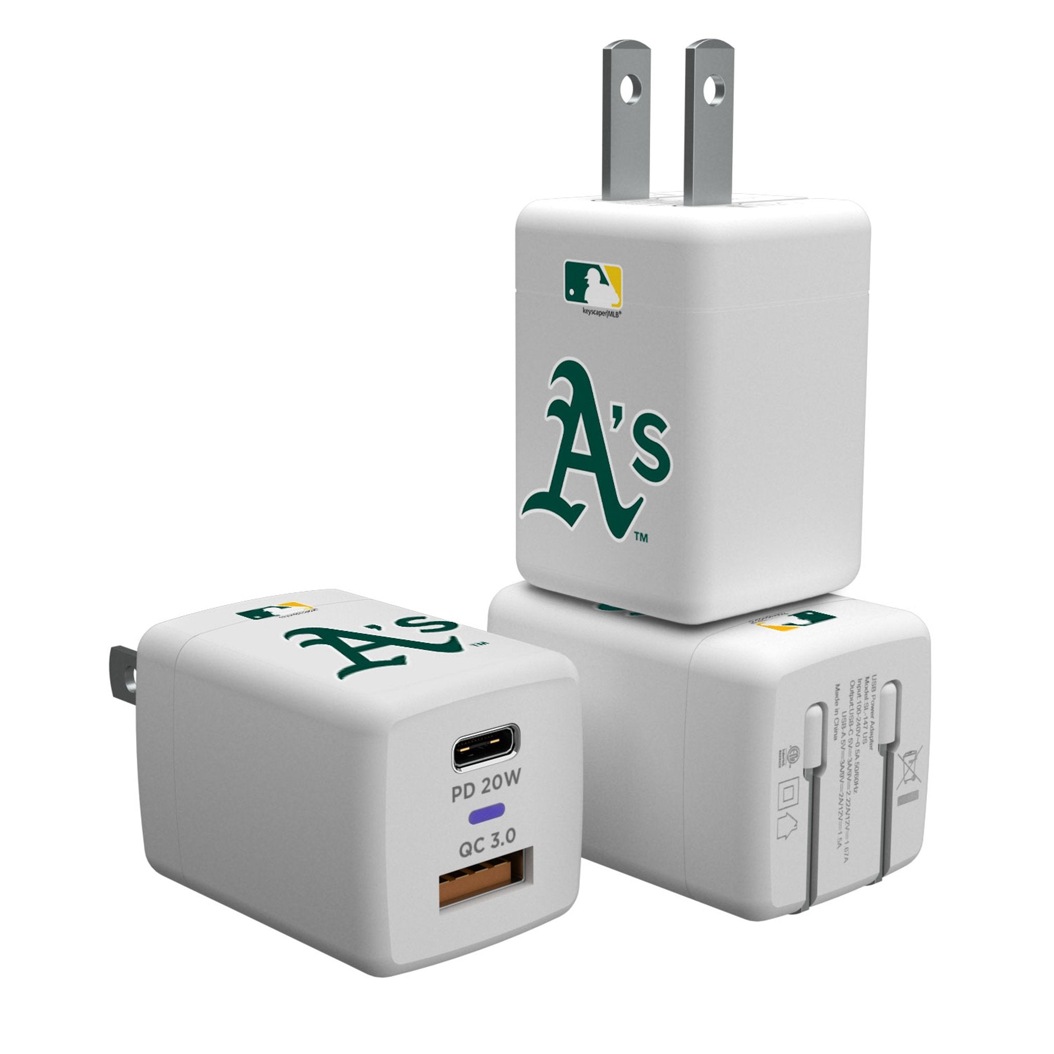 Oakland Athletics Insignia USB A/C Charger - Sports Gifts, Sports Memorabilia, Sports Collectibles, Fan Shop