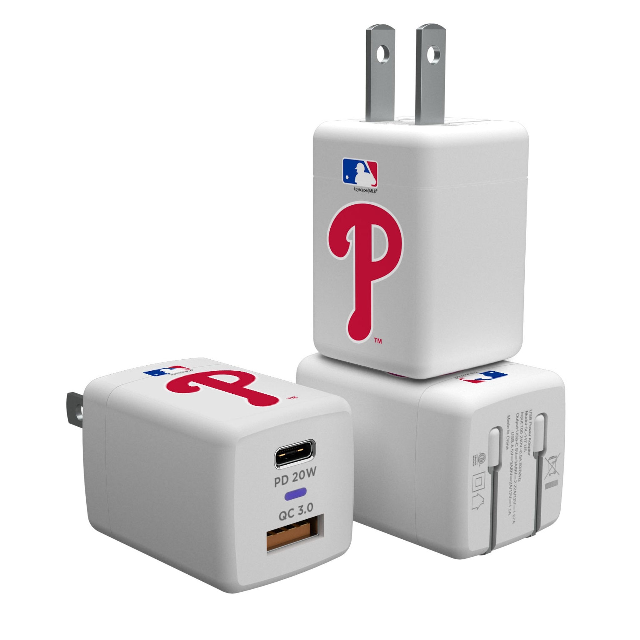 Philadelphia Phillies Insignia USB A/C Charger - Sports Gifts, Sports Memorabilia, Sports Collectibles, Fan Shop