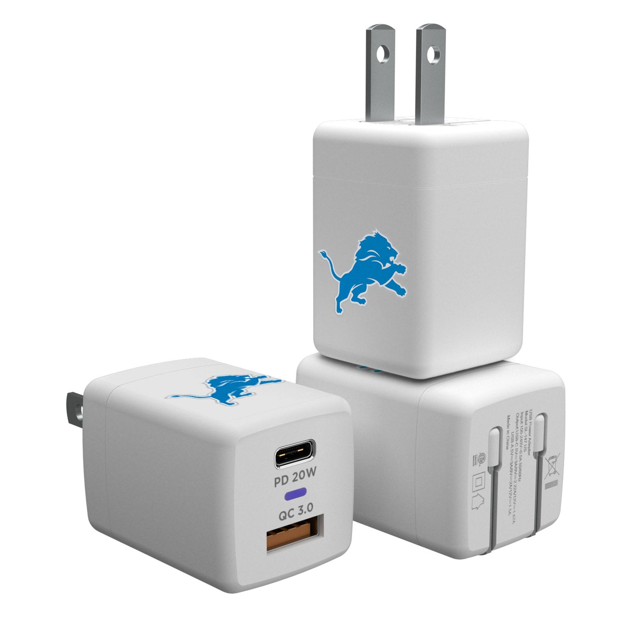 Detroit Lions Insignia USB A/C Charger - Sports Gifts, Sports Memorabilia, Sports Collectibles, Fan Shop