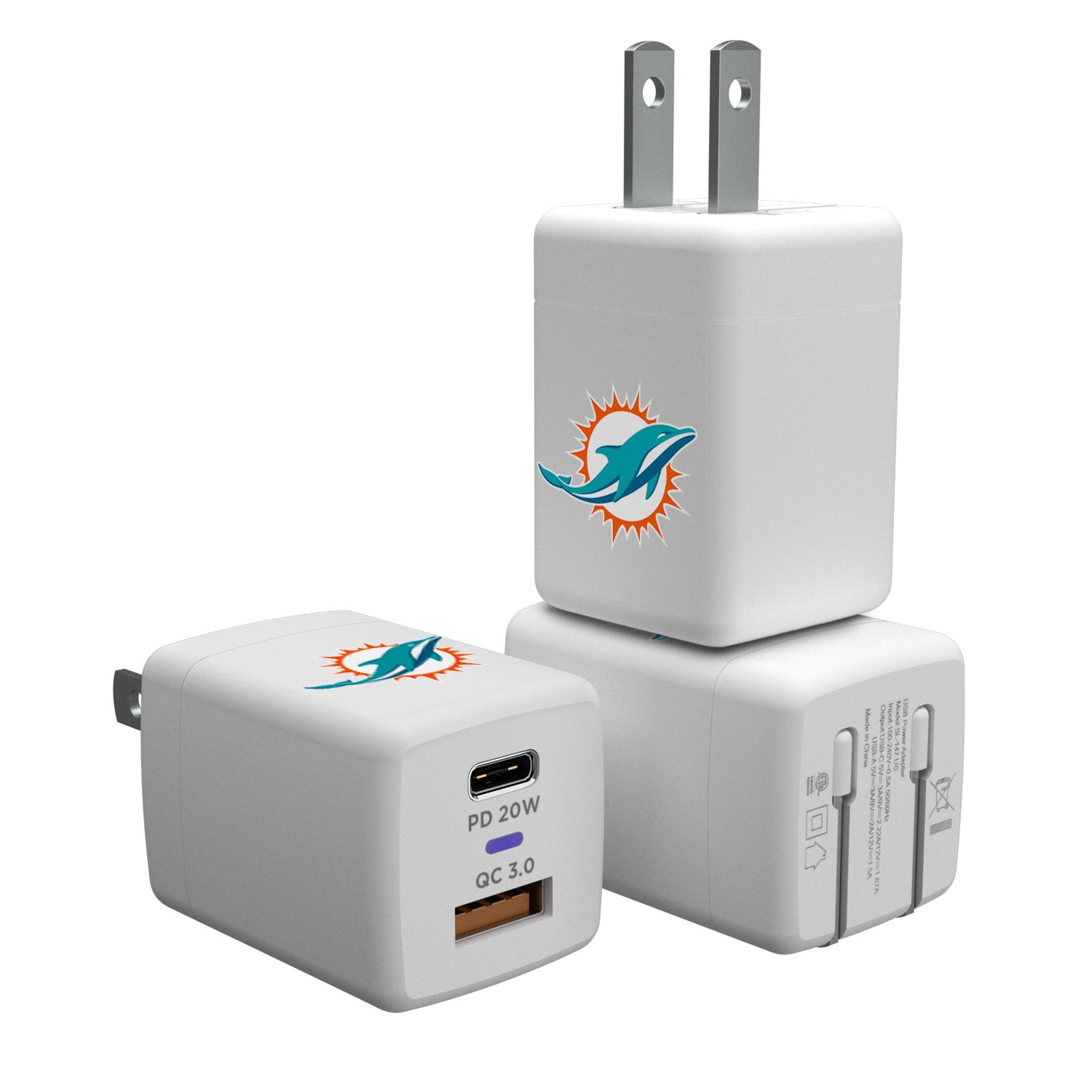 Miami Dolphins Insignia USB A/C Charger - Sports Gifts, Sports Memorabilia, Sports Collectibles, Fan Shop