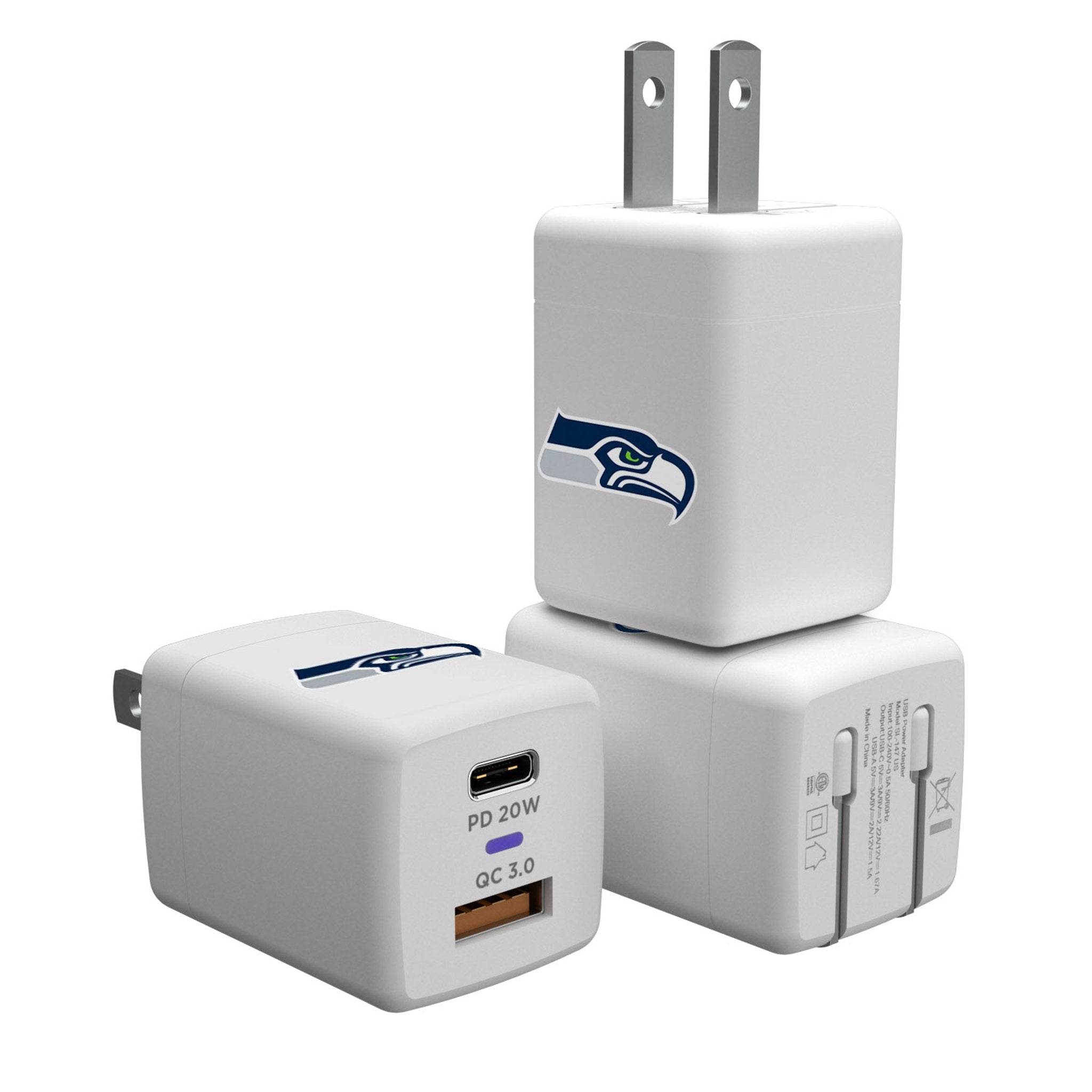 Seattle Seahawks Insignia USB A/C Charger - Sports Gifts, Sports Memorabilia, Sports Collectibles, Fan Shop