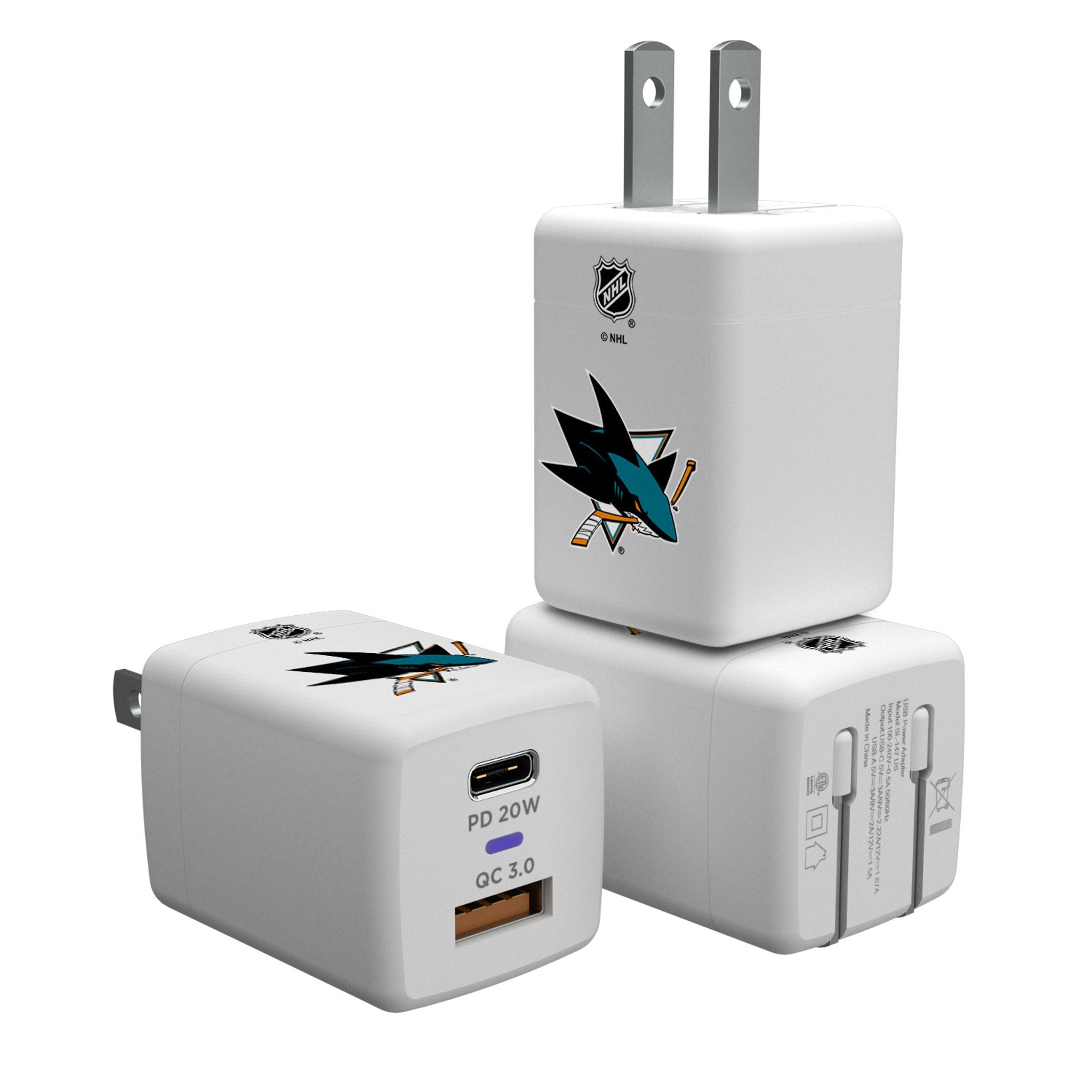 San Jose Sharks Insignia USB A/C Charger - Sports Gifts, Sports Memorabilia, Sports Collectibles, Fan Shop