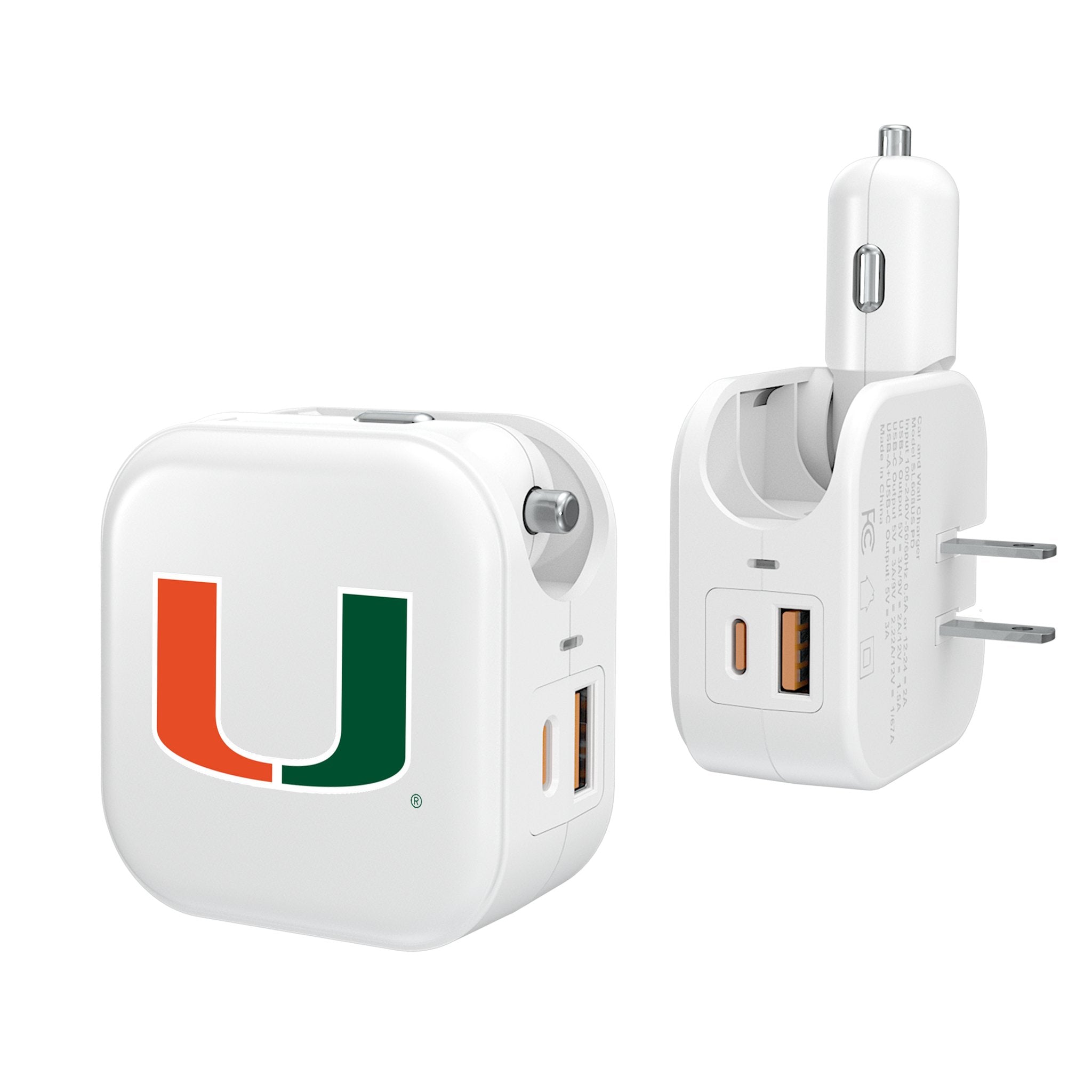 University of Miami Hurricanes Insignia 2 in 1 USB Charger - Sports Gifts, Sports Memorabilia, Sports Collectibles, Fan Shop