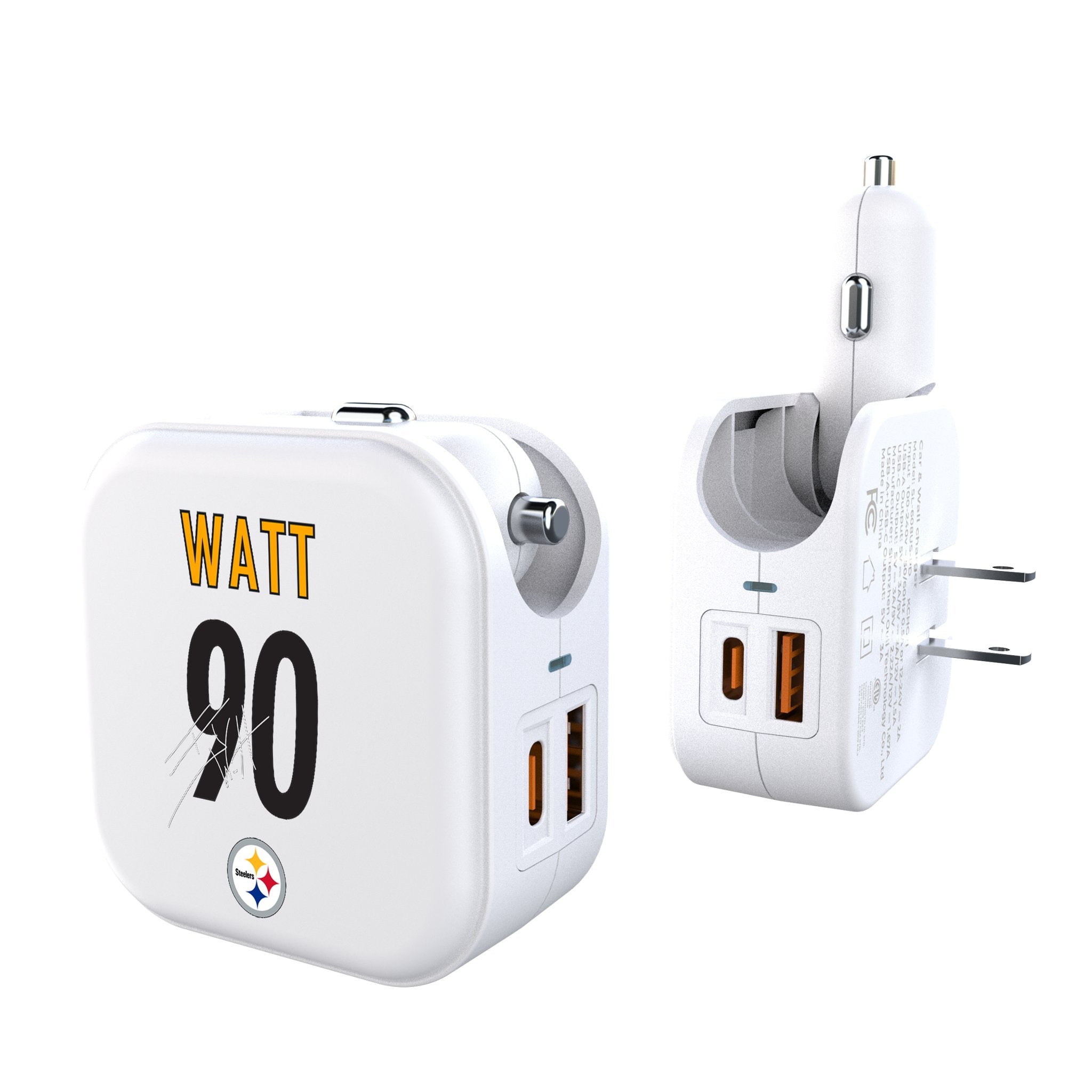 T.J. Watt Pittsburgh Steelers 90 Game Tactic 2 in 1 USB Charger - Sports Gifts, Sports Memorabilia, Sports Collectibles, Fan Shop