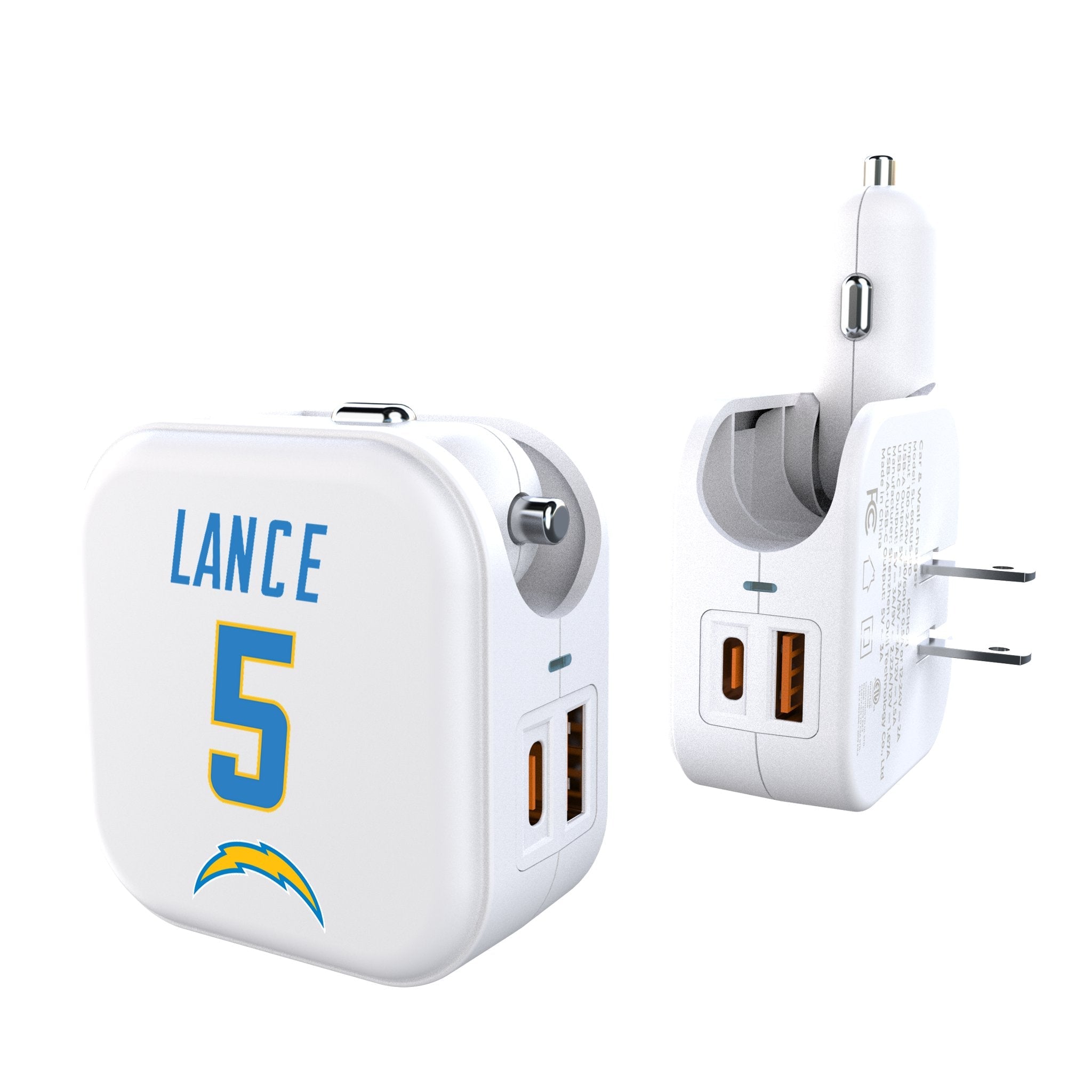 Trey Lance Los Angeles Chargers 5 Game Tactic 2 in 1 USB Charger - Sports Gifts, Sports Memorabilia, Sports Collectibles, Fan Shop
