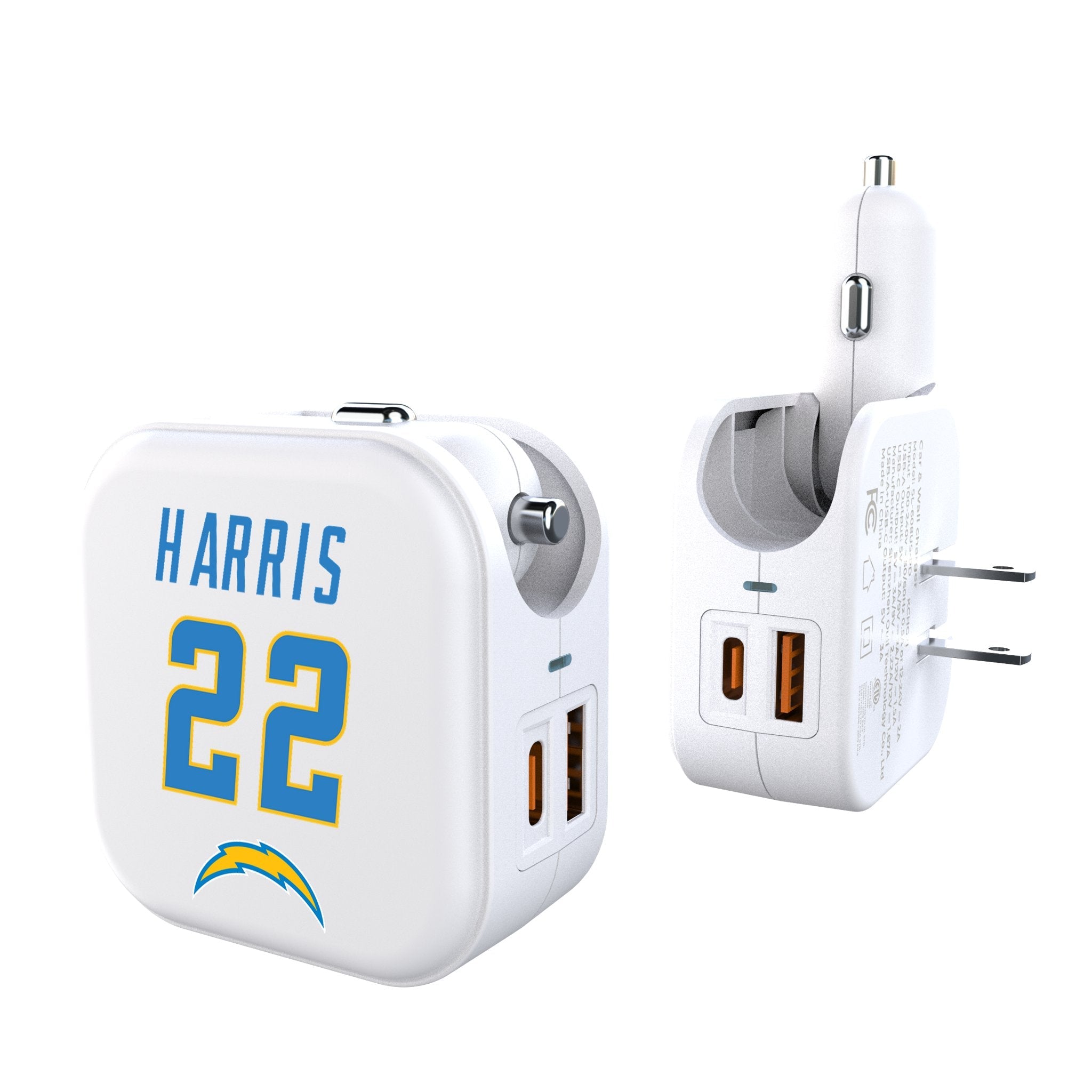 Najee Harris Los Angeles Chargers 22 Game Tactic 2 in 1 USB Charger - Sports Gifts, Sports Memorabilia, Sports Collectibles, Fan Shop