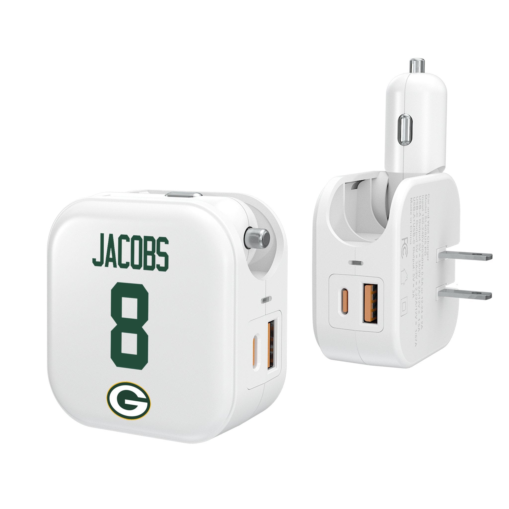 Josh Jacobs Green Bay Packers 8 Ready 2 in 1 USB Charger - Sports Gifts, Sports Memorabilia, Sports Collectibles, Fan Shop